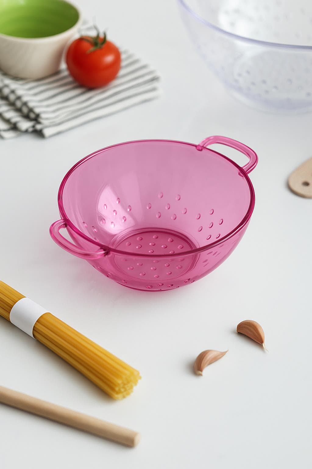Akrilik Pembe Mini Pirinç Süzgeci 3 Su Bardağı Ölçülü Bakliyat Süzgeci Ew's 3