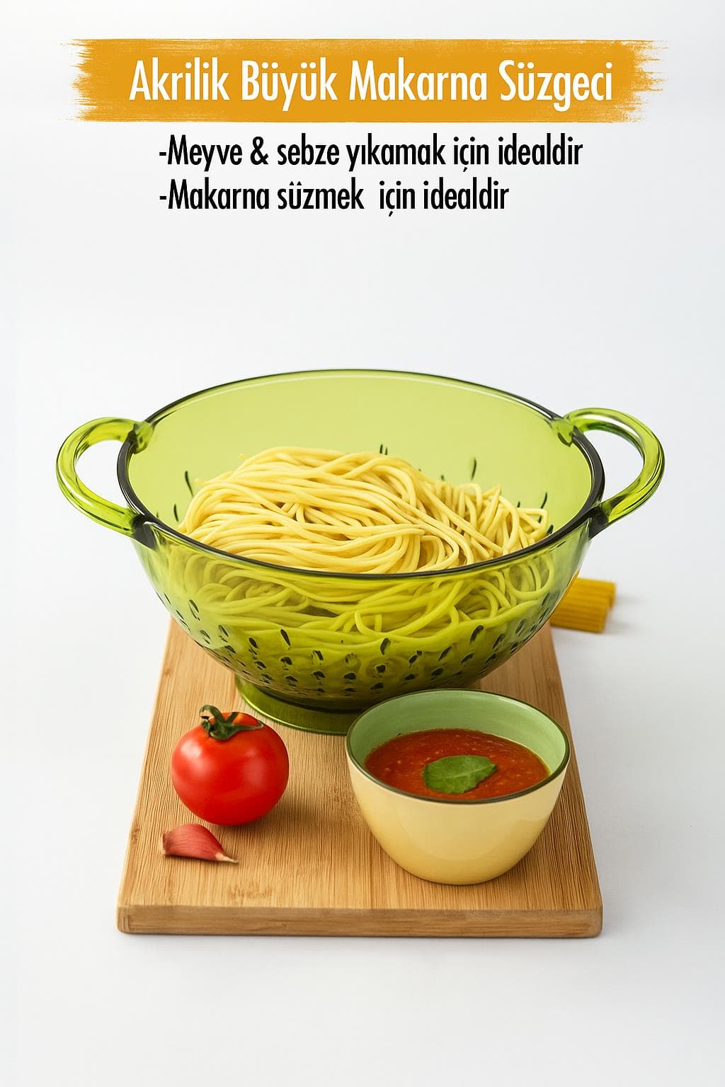 Akrilik Yeşil Makarna Süzgeçi & Sebze Meyve Süzgeçi