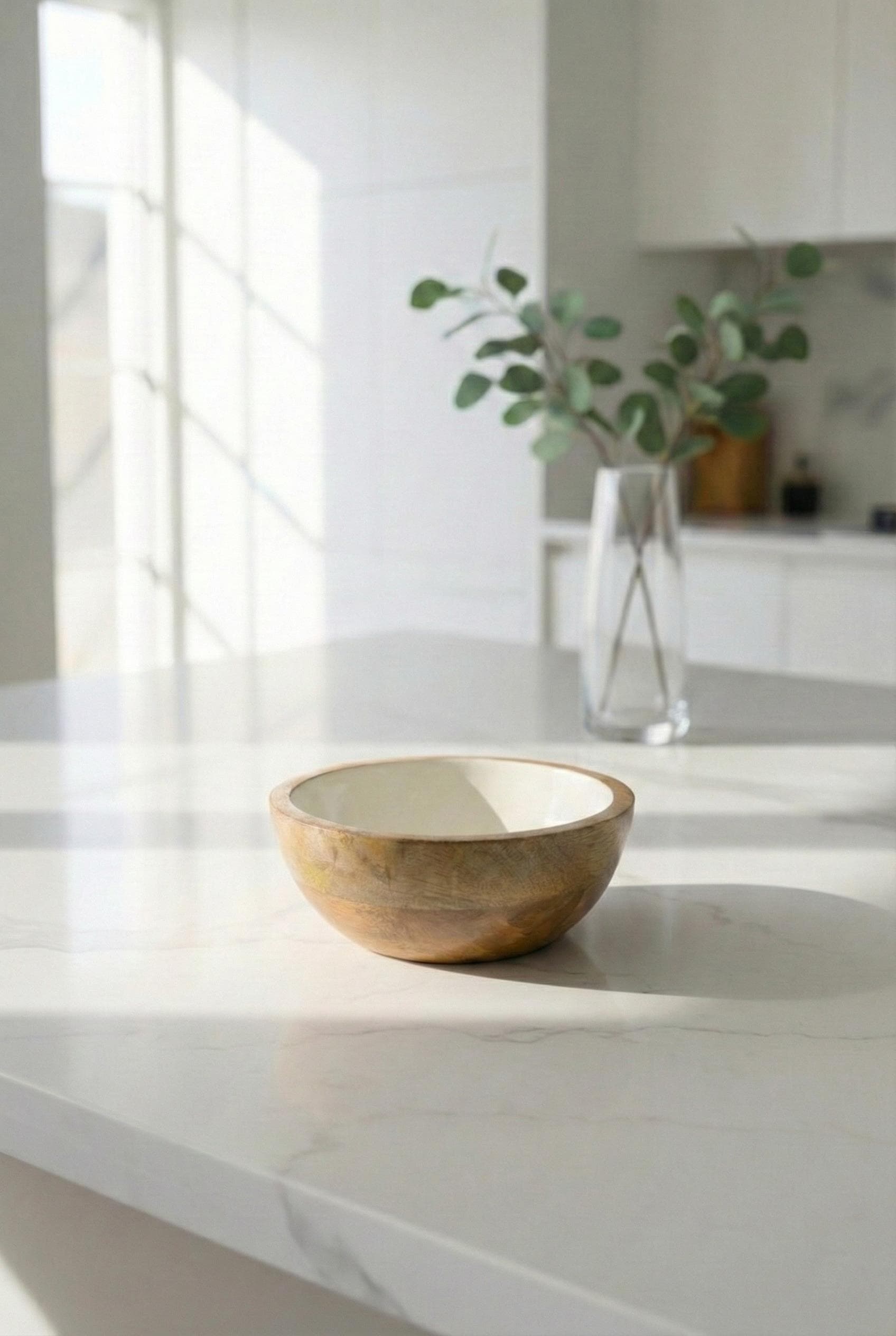 Mango Ağacı Sunum Servis Kasesi 20 cm Krem - Dekoratif Ahşap Kase