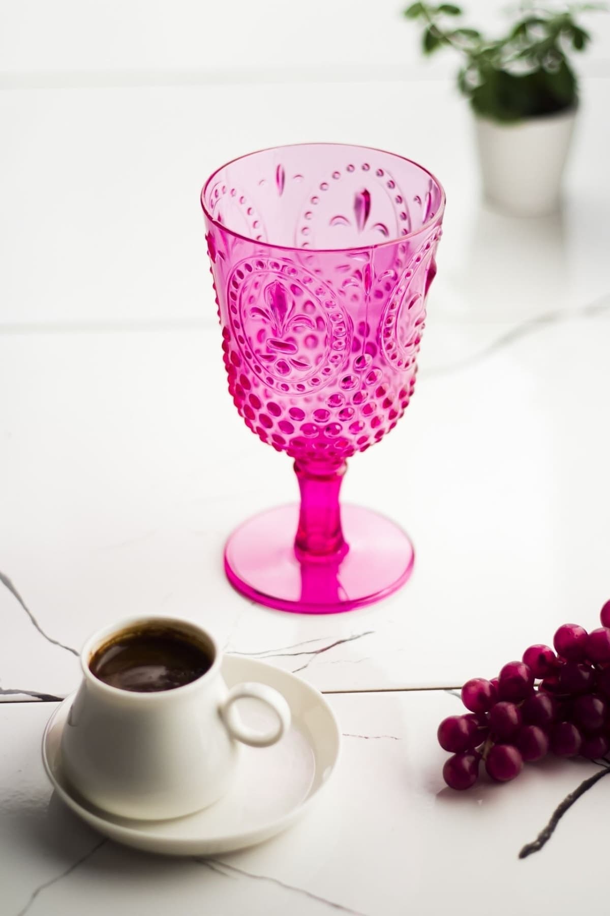 6'lı Pembe Akrilik 450 ml Kadeh & Kahve Yanı Bardağı 5