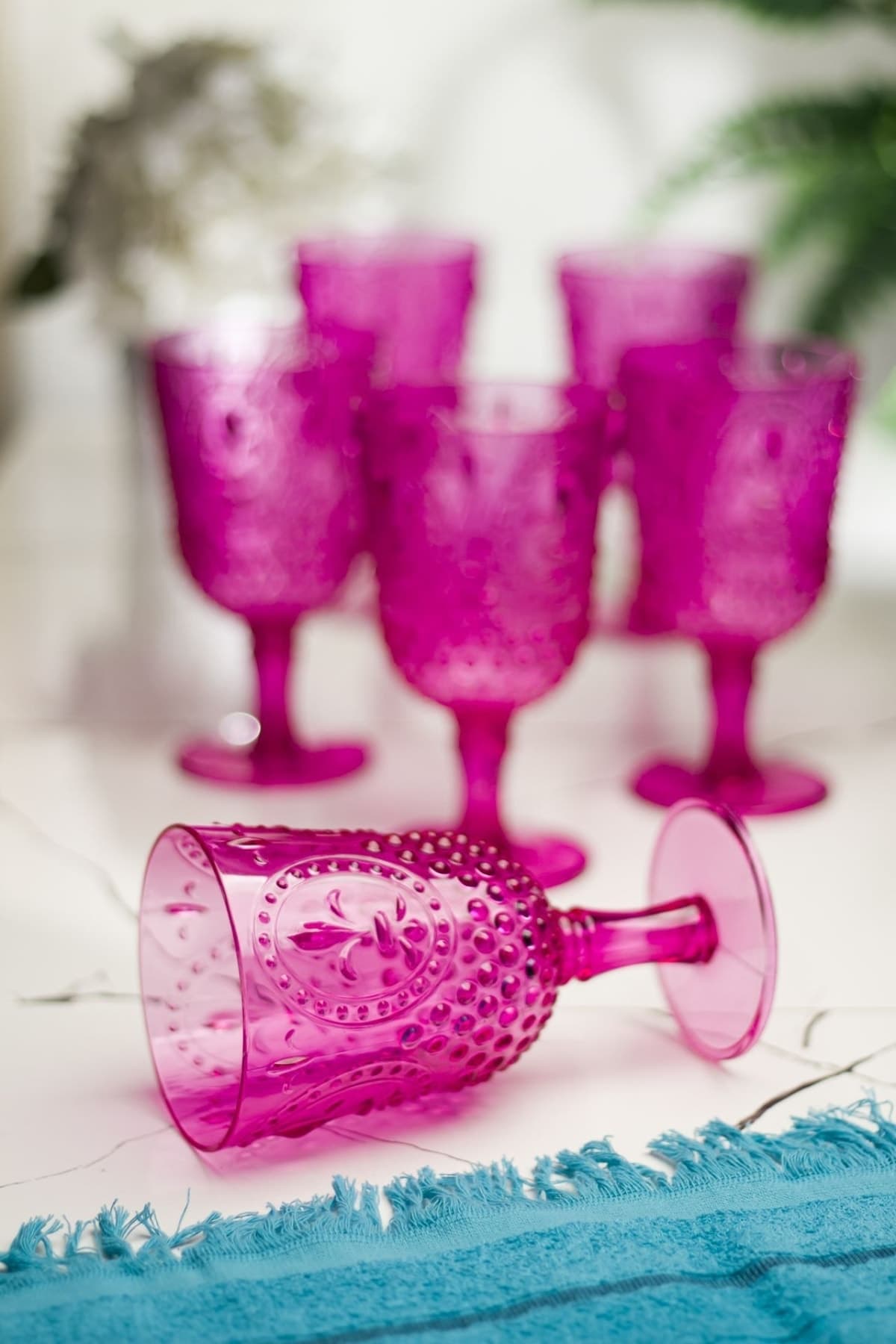 6'lı Pembe Akrilik 450 ml Kadeh & Kahve Yanı Bardağı