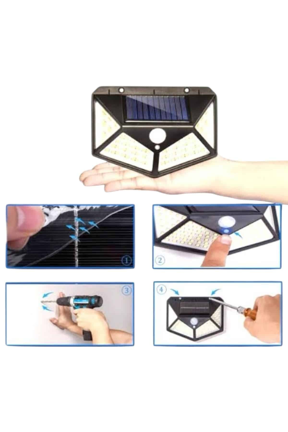 Solar Sensörlü Duvar Lambası Bahçe Lambaso Parlak Beyaz Işık Suya Dayanıklı 6
