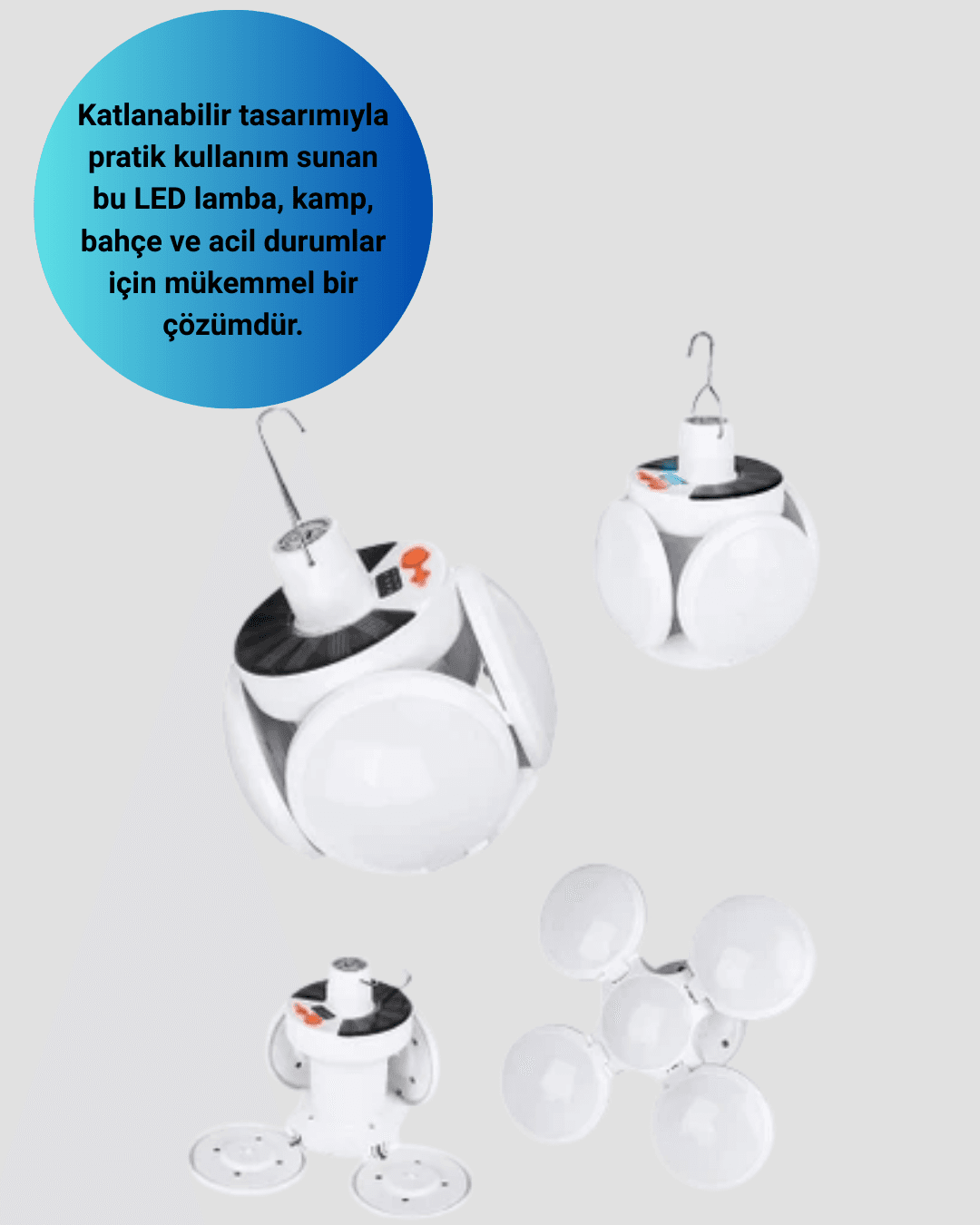 USB ve Solar Şarjlı Katlanabilir 5 Taraflı LED Lamba 3