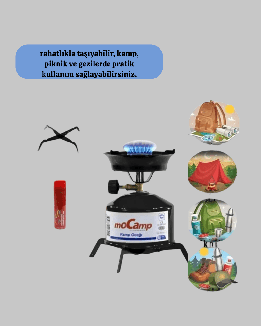 Piknik ve Doğa Yürüyüşü İçin Taşınabilir Kamp Ocağı 3