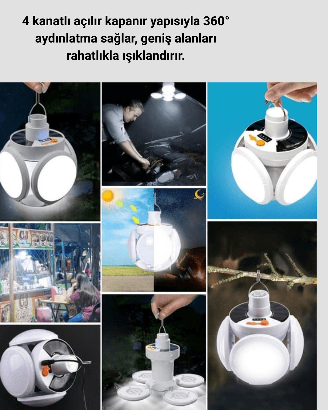 USB ve Solar Şarjlı Katlanabilir 5 Taraflı LED Lamba 4