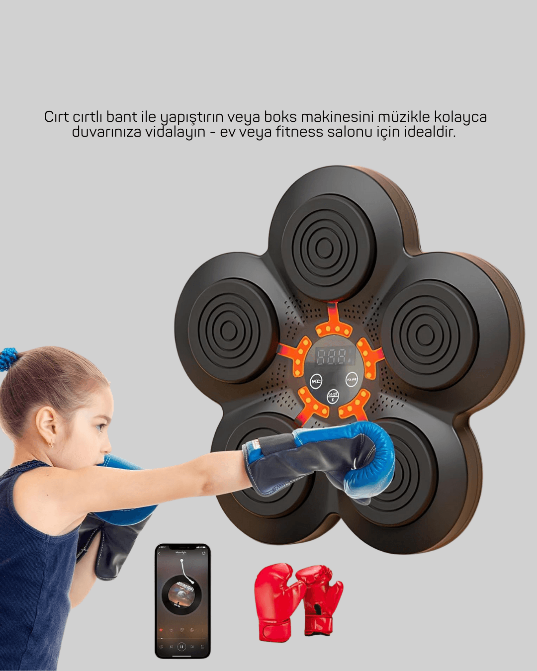 Bluetoothlu Akıllı Boks Antrenman Cihazı Işıklı Hedefli Kardiyo ve Fitness Aleti 6