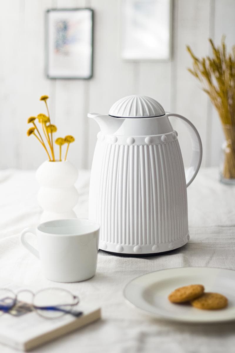 Premium 1 LT Cam İçli Termos - 12 Saat Sıcak, 24 Saat Soğuk Tutar - Beyaz