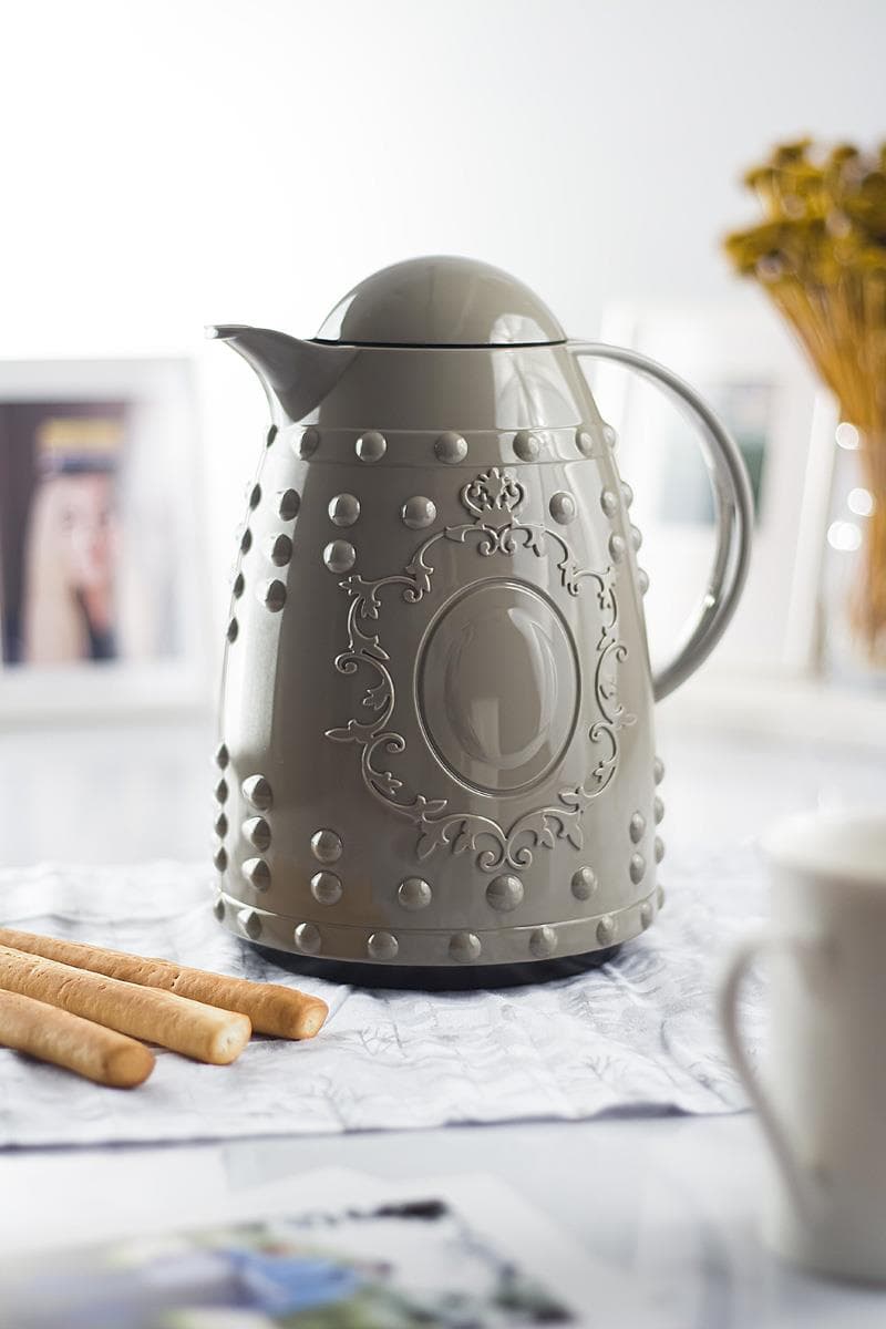 Premium 1 LT Cam İçli Termos - 12 Saat Sıcak Tutar, Gri Isı Yalıtımlı Çay ve Su Termosu