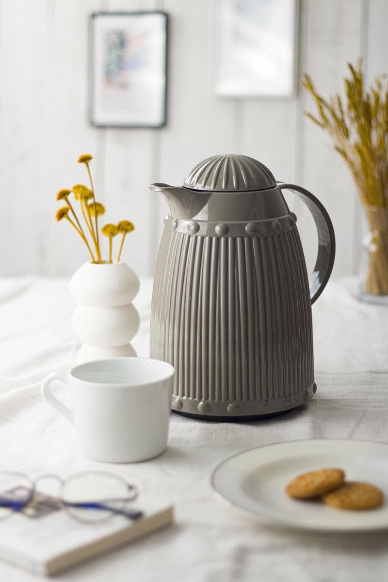 Premium 1 LT Cam İçli Termos - 12 Saat Sıcak Tutar, Gri Isı Yalıtımlı Çay ve Su Termosu