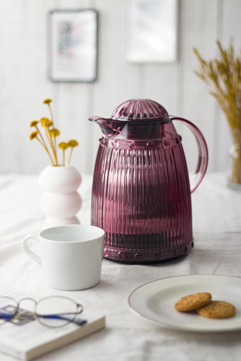 Premium Cam İçlikli 1 LT Termos - 12 Saat Sıcak, 24 Saat Soğuk Tutar - Mürdüm