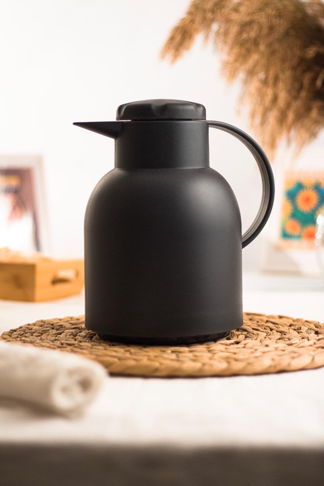 Ew's Premium 1 LT Cam İçli Termos - 12 Saat Sıcak Tutan Isı Yalıtımlı Çay ve Su Termosu Siyah