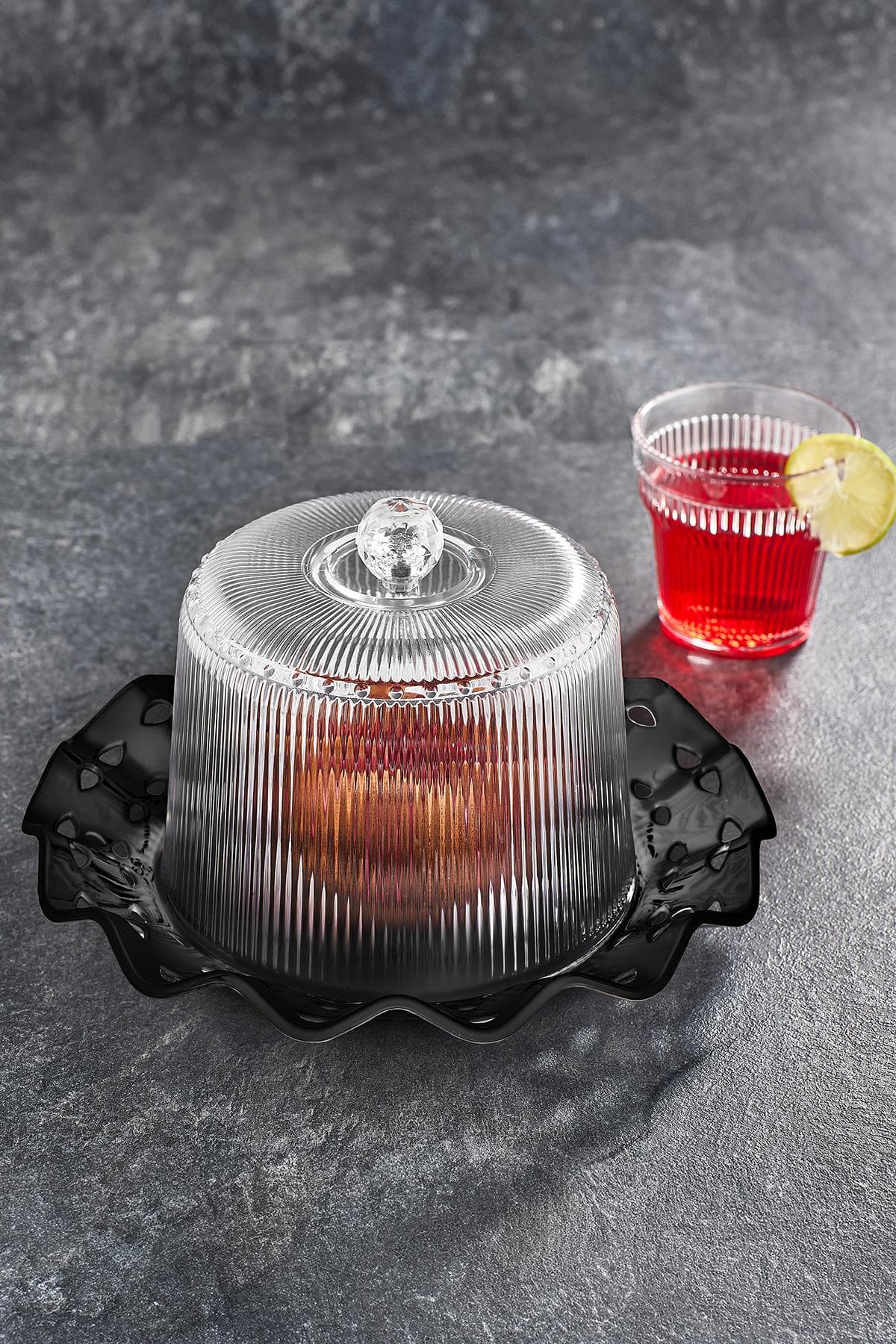 Akrilik Barok Siyah Renk Kek Fanus & Kek Saklama Kabı & Şık Sunum Organizeri 26 Cm