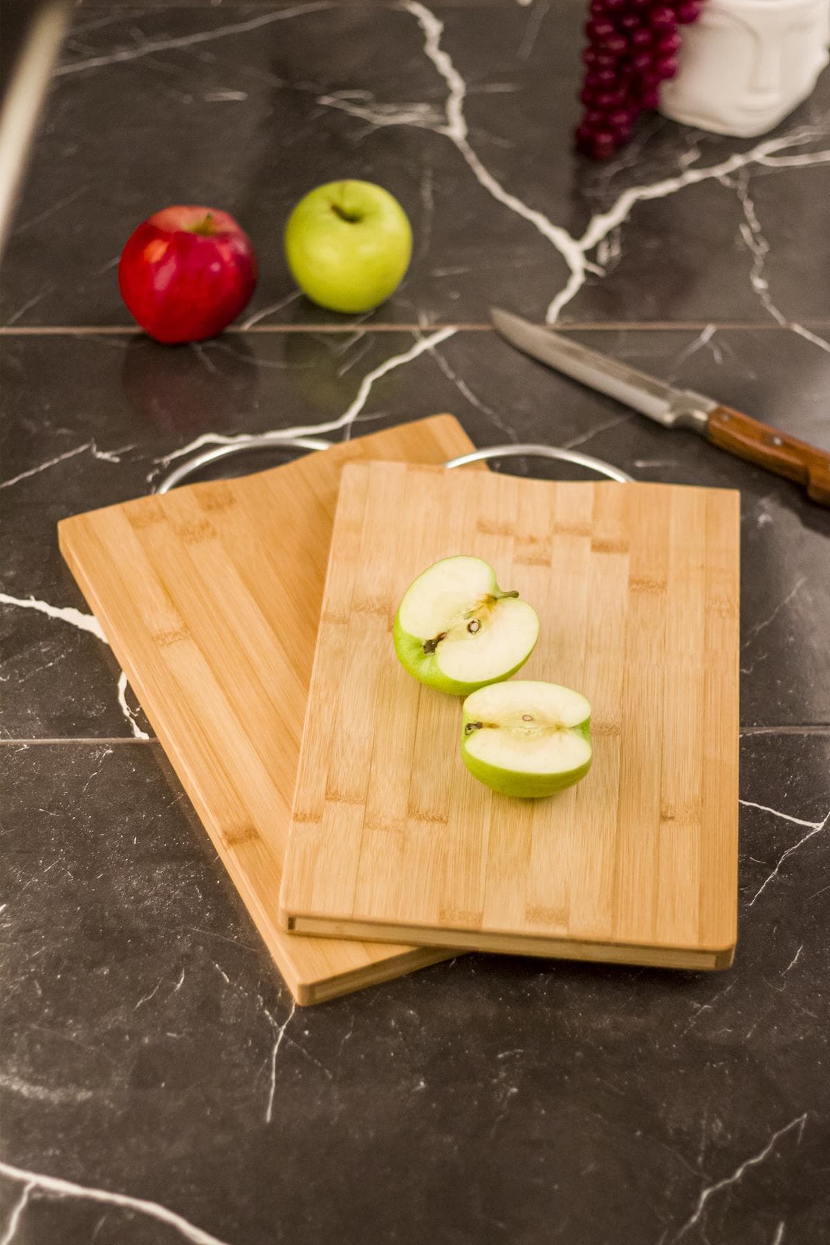 Premium 2'li Bambu Kesme ve Sunum Tahtası Seti - 22x32 cm Doğal ve Sağlıklı