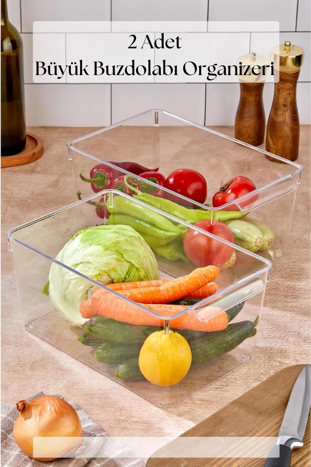 Premium Buzdolabı Organizer Seti 2'li - 6 lt Şeffaf Akrilik Mutfak Düzenleyici