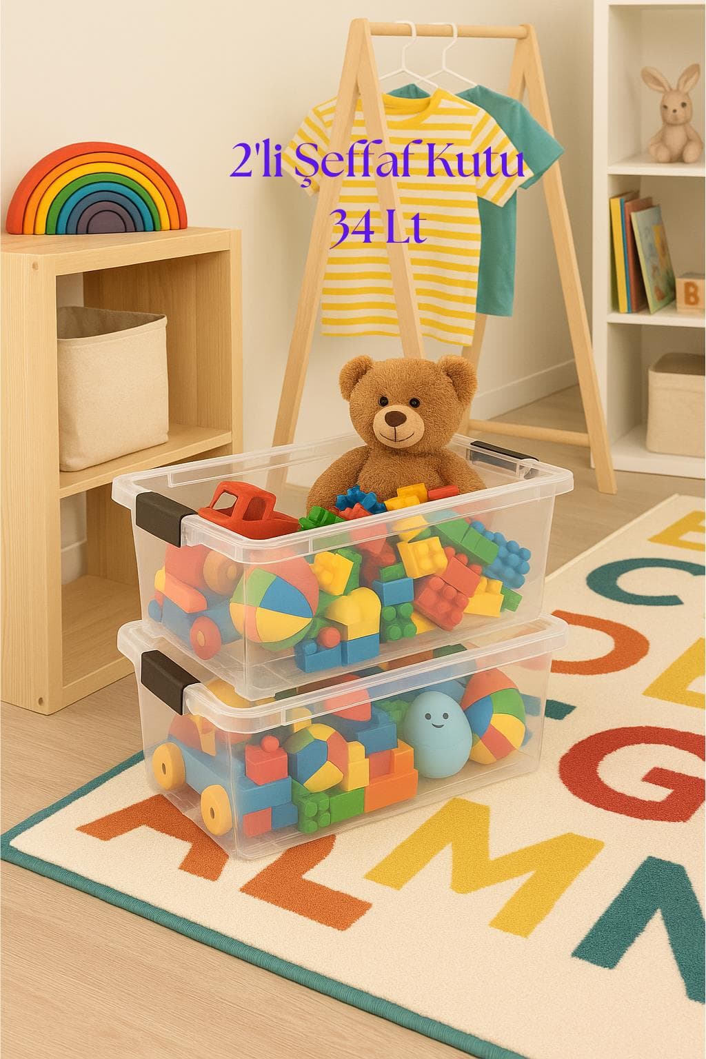 2’li Şeffaf Saklama Kutusu & Düzenleme Kutusu & Oyuncak Kutusu 34 Lt