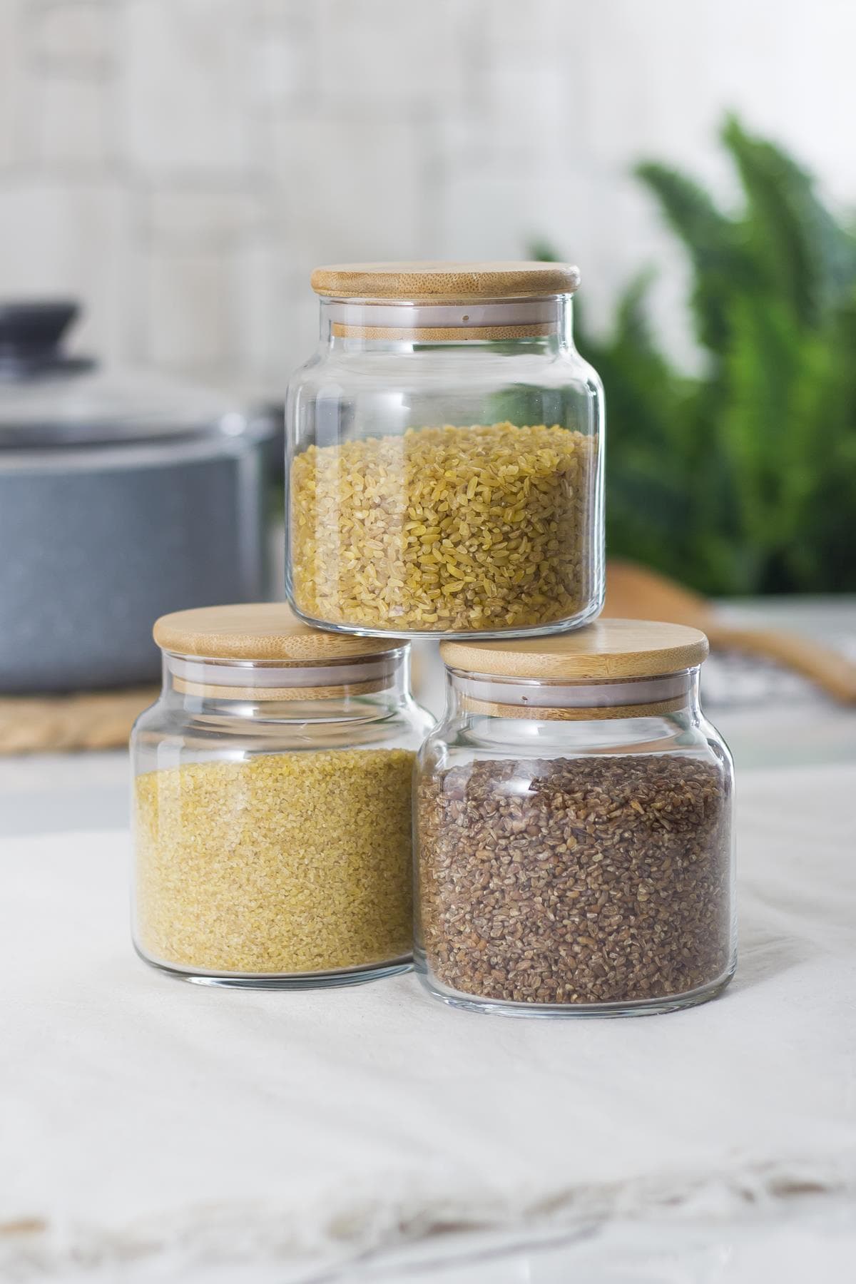 Premium Bambu Kapaklı 3'lü Cam Kavanoz Seti 500 ml - Vakumlu Erzak Saklama