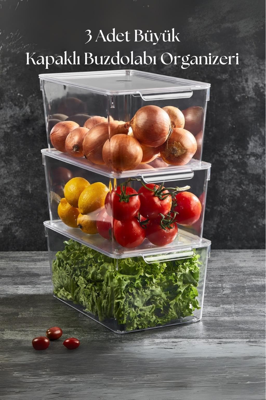 Premium 3'lü Kapaklı Buzdolabı Organizer Seti - 6 lt Şeffaf Akrilik Saklama Kabı