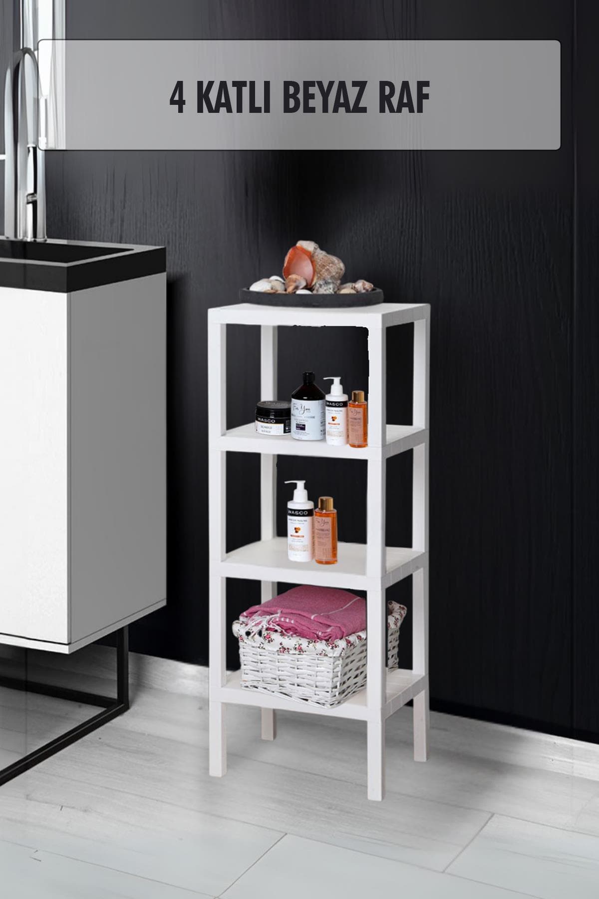 4 Katlı Beyaz Raf Kitaplık & Banyo Düzenleyicisi 100 cm