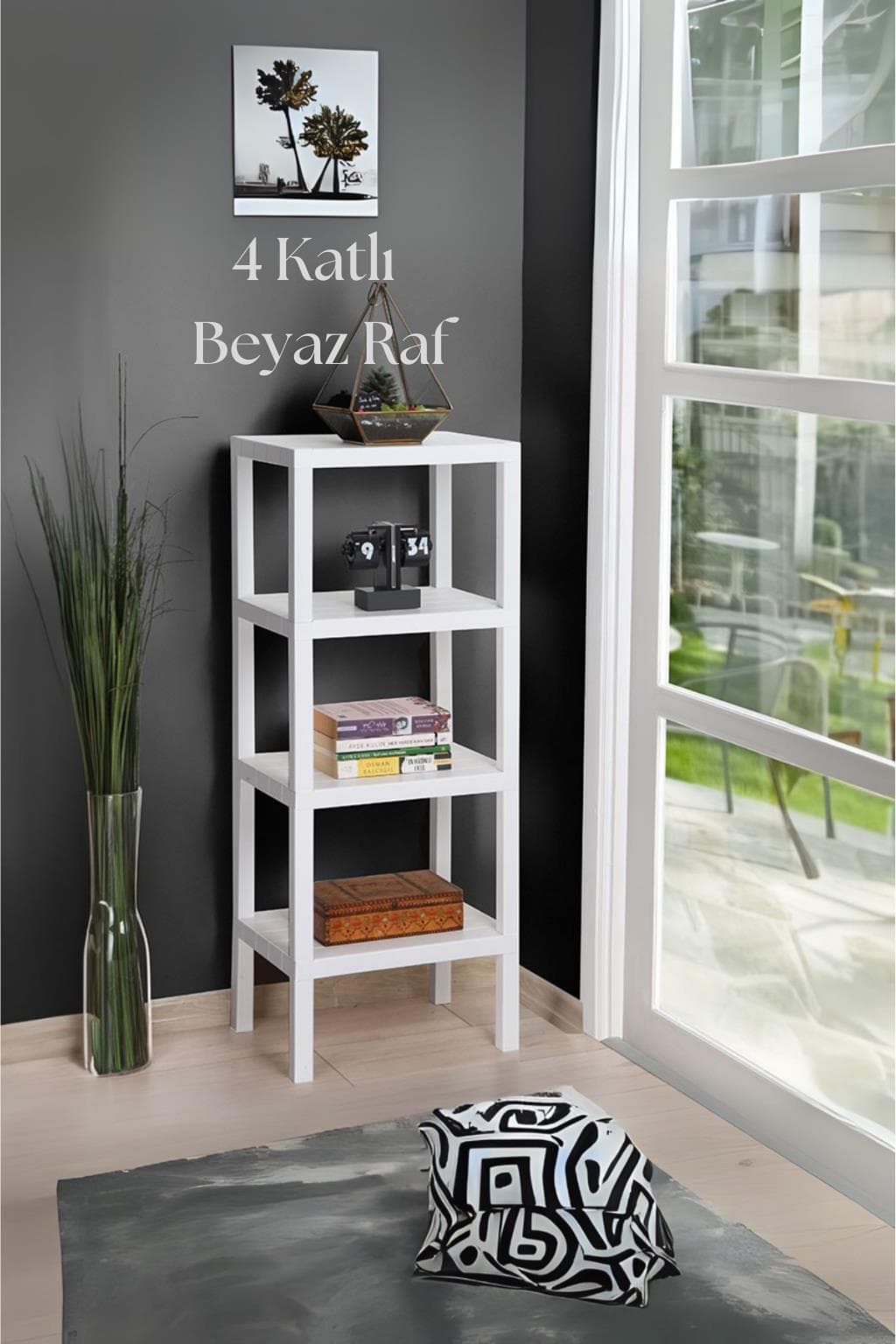 Premium 4 Katlı Beyaz Raf - 100 cm Kitaplık & Banyo Düzenleyici Organizer