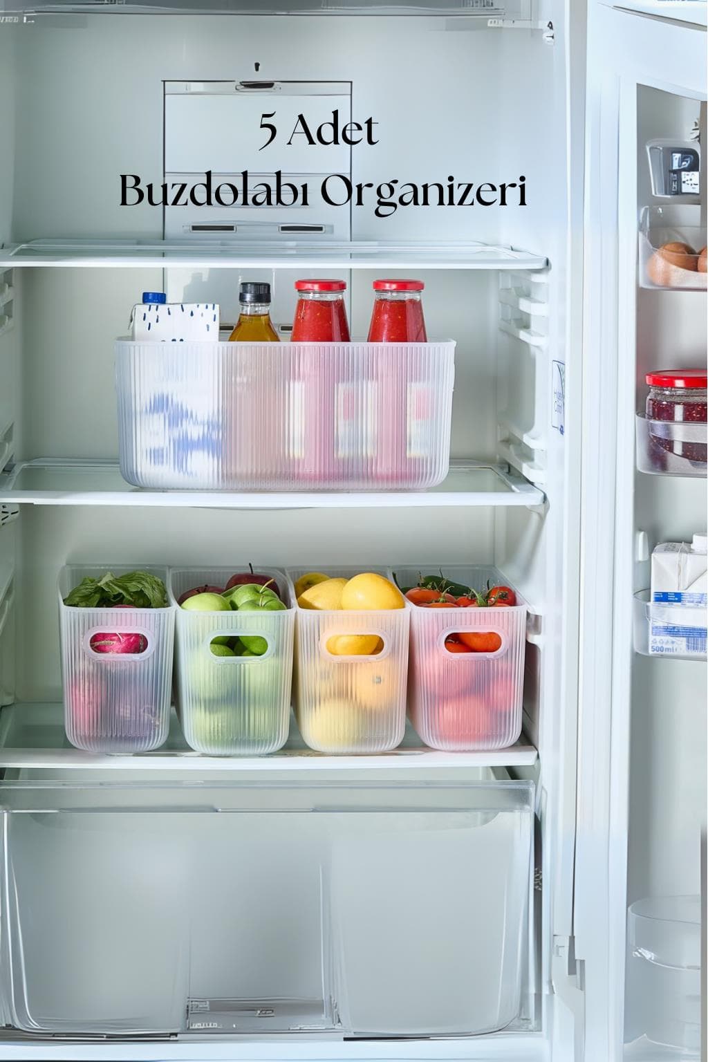 5’li Şeffaf Buzdolabı Organizeri & Buzdolabı Düzenleyici 7,5 Lt