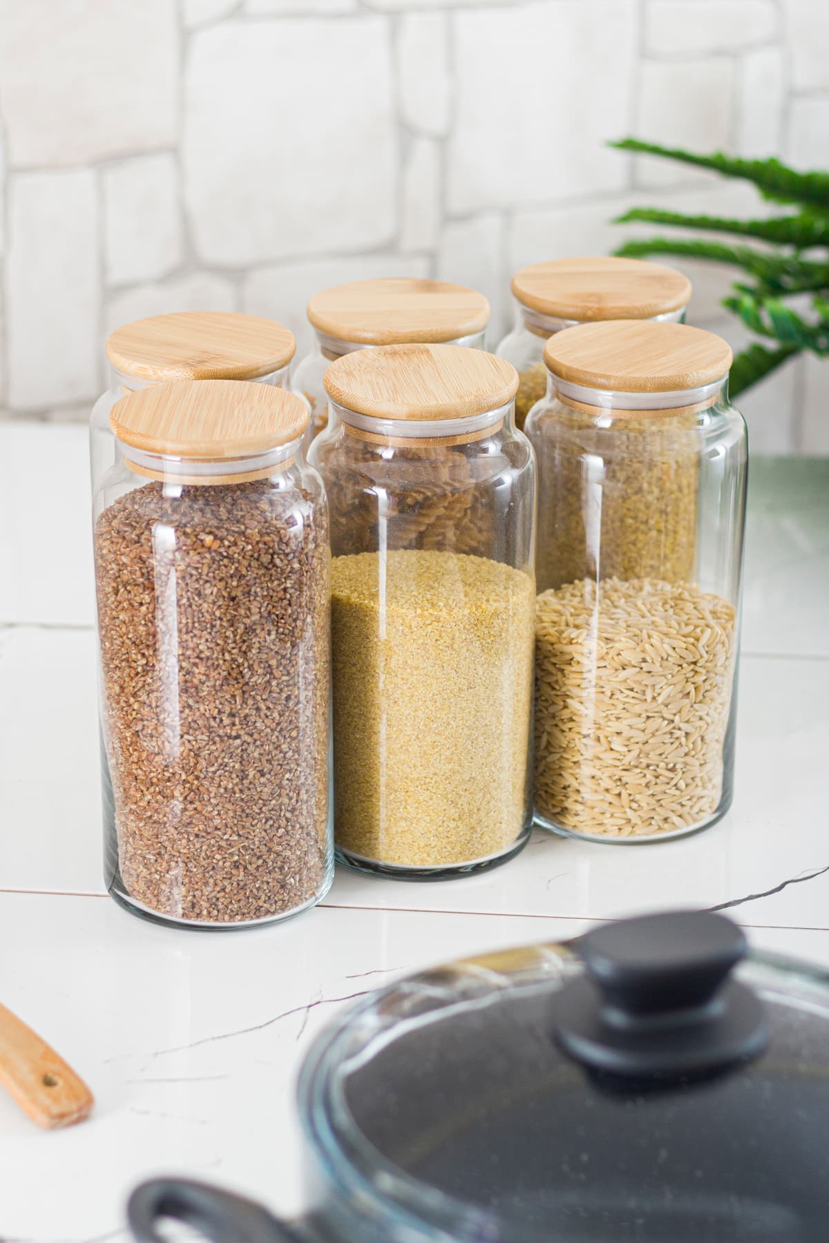 Premium 6'lı Bambu Kapaklı Cam Kavanoz Seti 1.3 Lt - Vakumlu Erzak Saklama Kabı