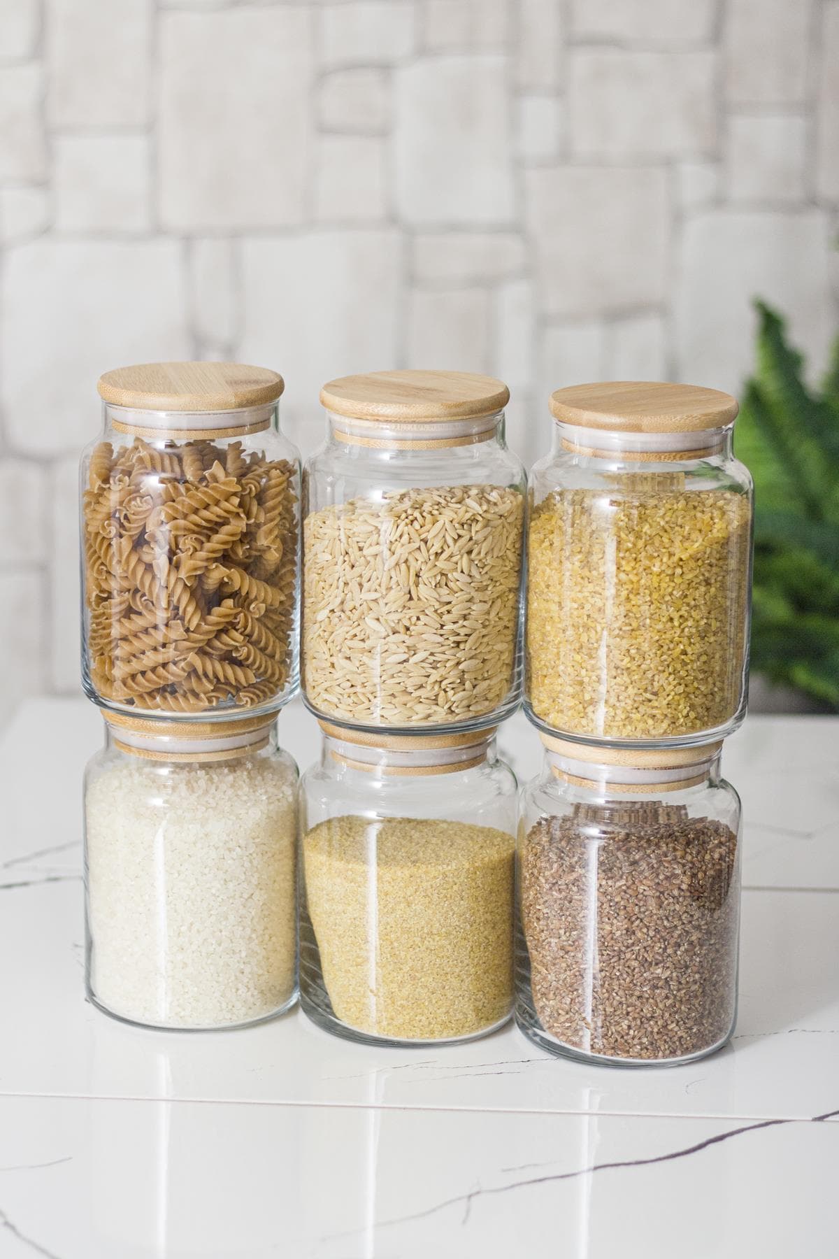 Premium 6'lı Bambu Kapaklı Cam Kavanoz Seti - 800 ml Vakumlu Erzak Saklama