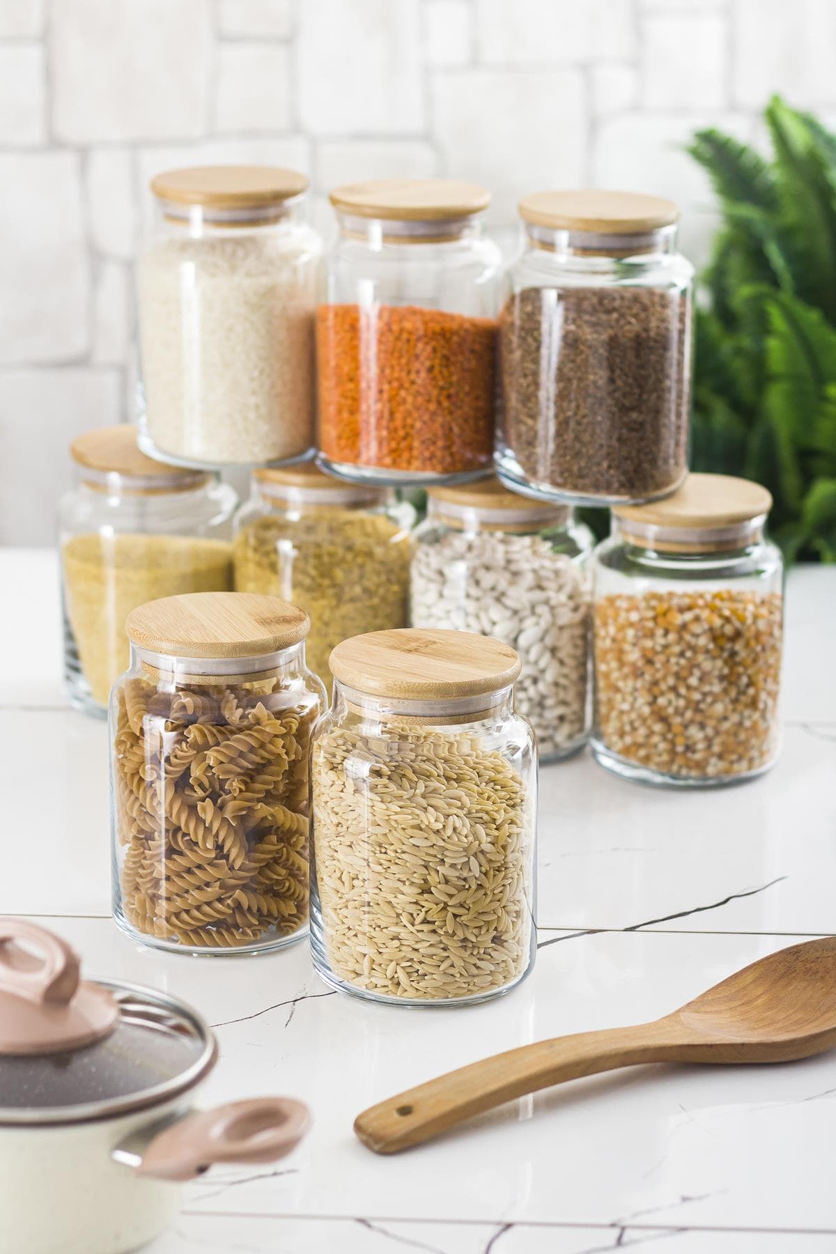 Premium Bambu Kapaklı Cam Kavanoz Seti 9'lu 800 ml - Vakumlu Erzak Saklama