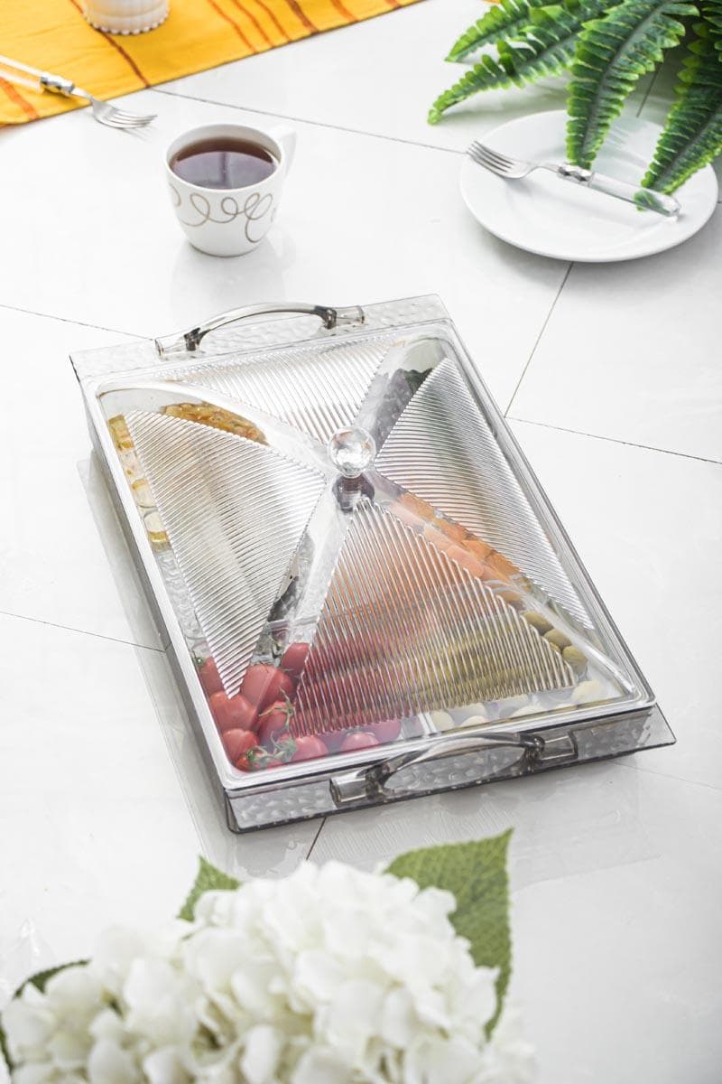 Premium Akrilik 6 Bölmeli Büyük Kahvaltılık Seti - Tek Kapaklı, Füme Desenli