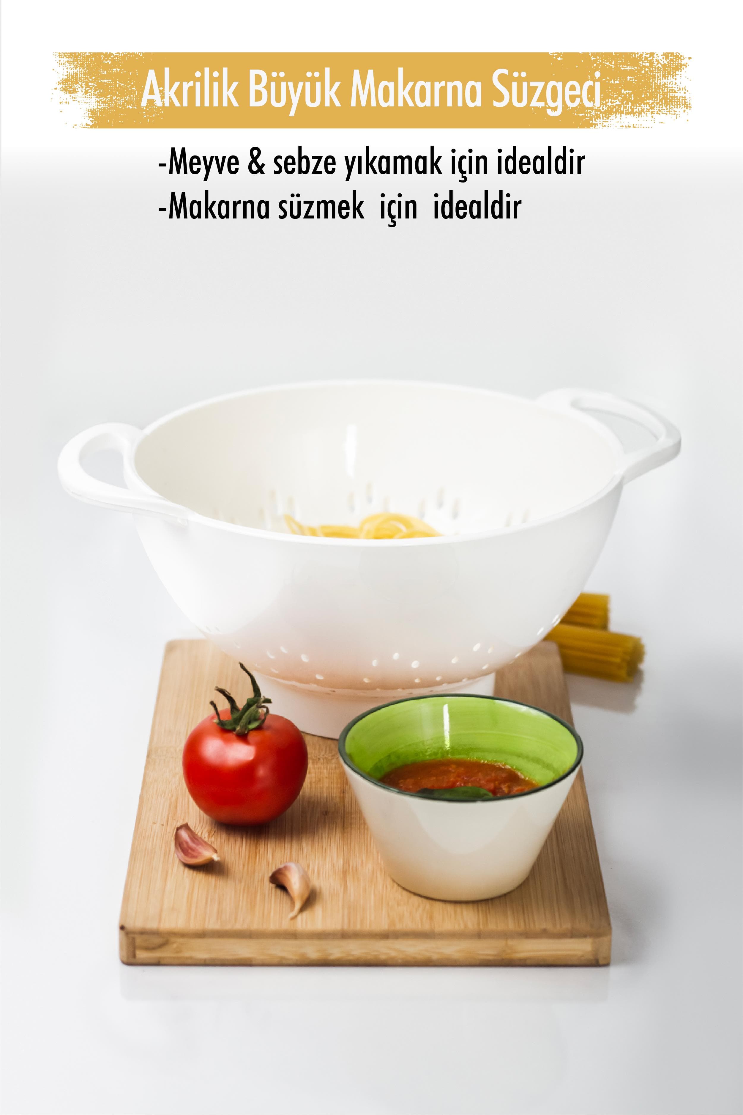 Premium Akrilik Makarna Süzgeci - Dayanıklı ve Geniş Mutfak Sebze Meyve Süzgeci