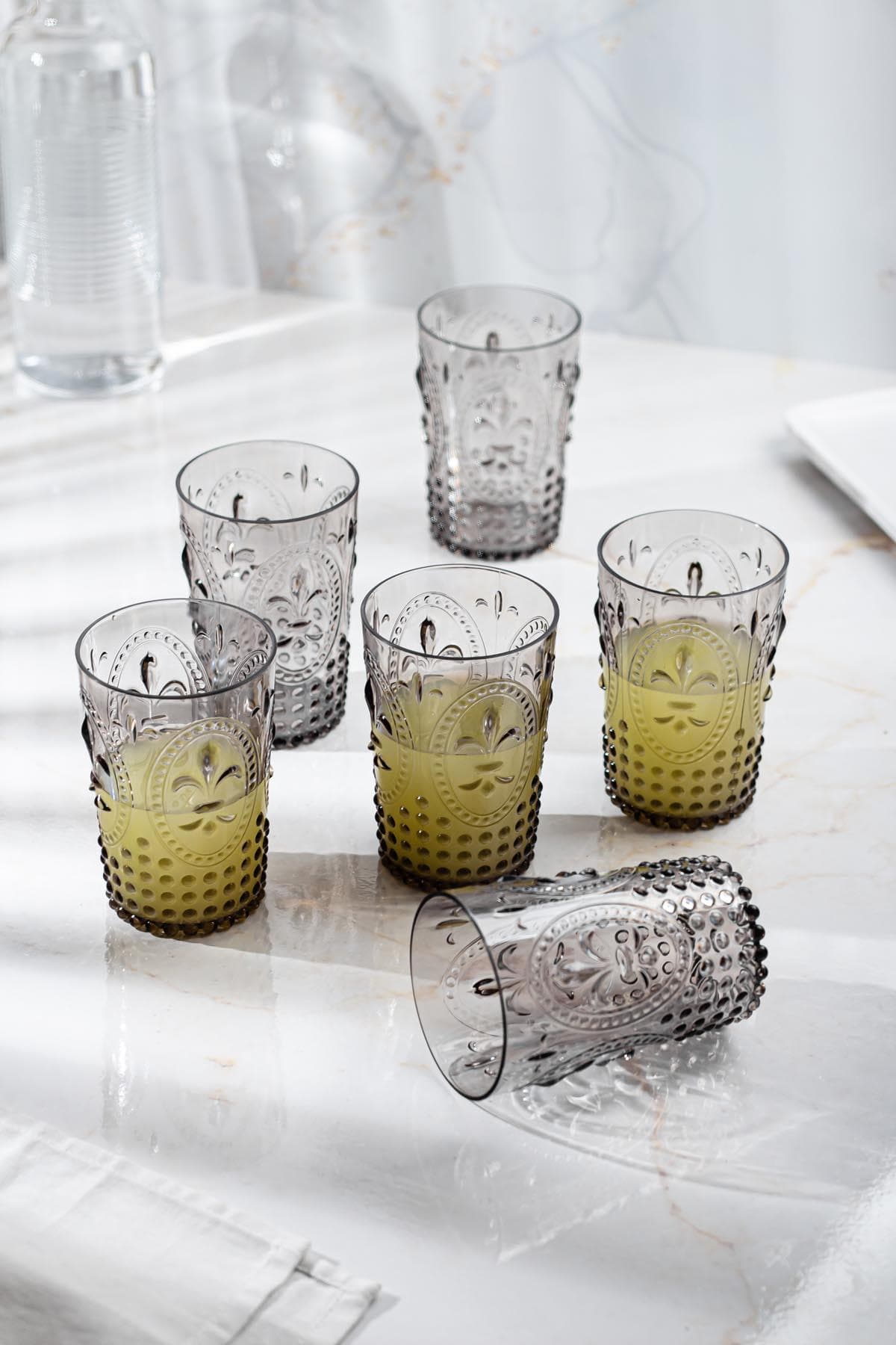 Premium Akrilik 6'lı Bardağı Seti - Füme Renk, Kırılmaz, 400 ml Su Kahve Bardak