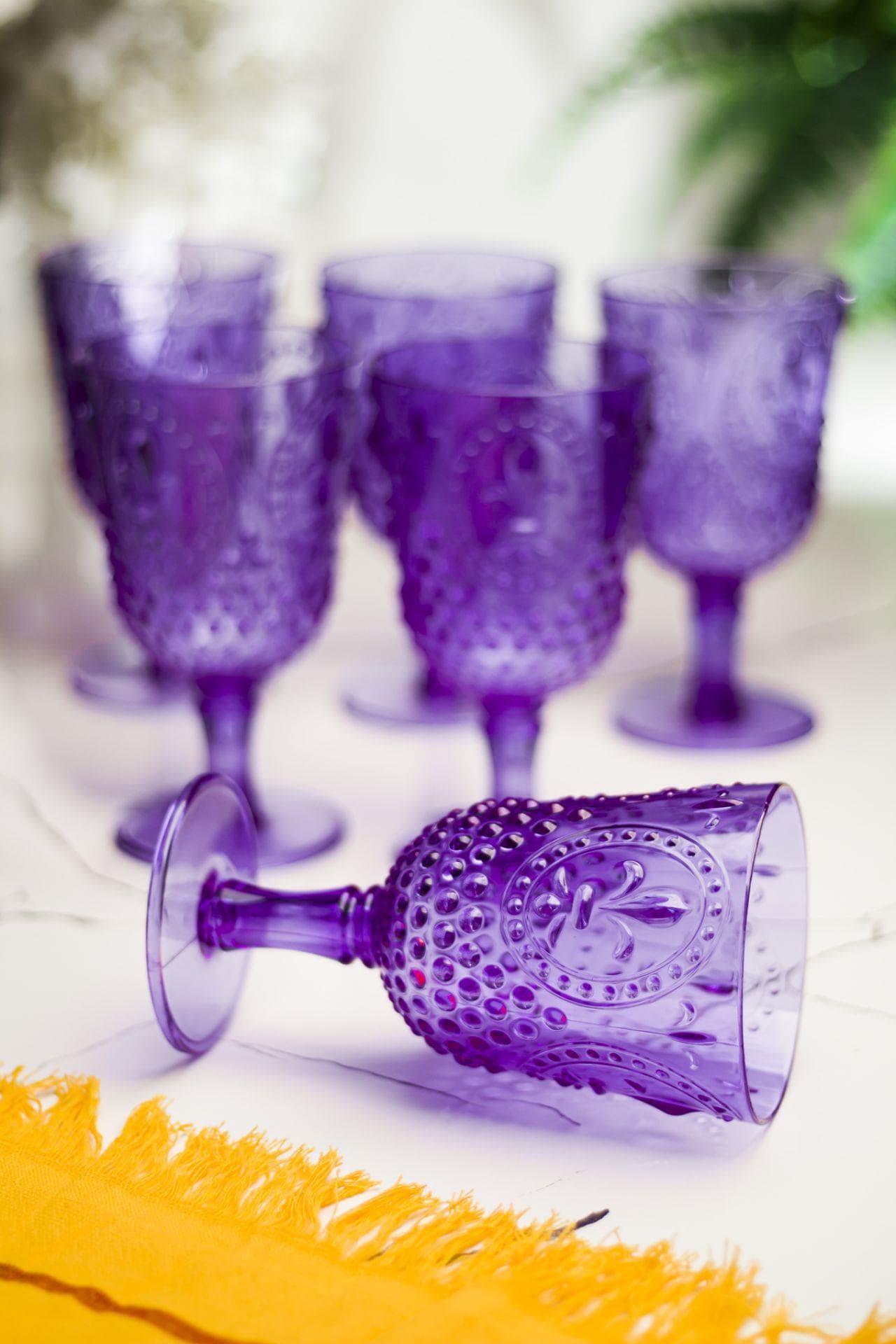 Premium Akrilik 6'lı Mor Kadeh Seti - 450 ml Bulaşık Makinesinde Yıkanabilir