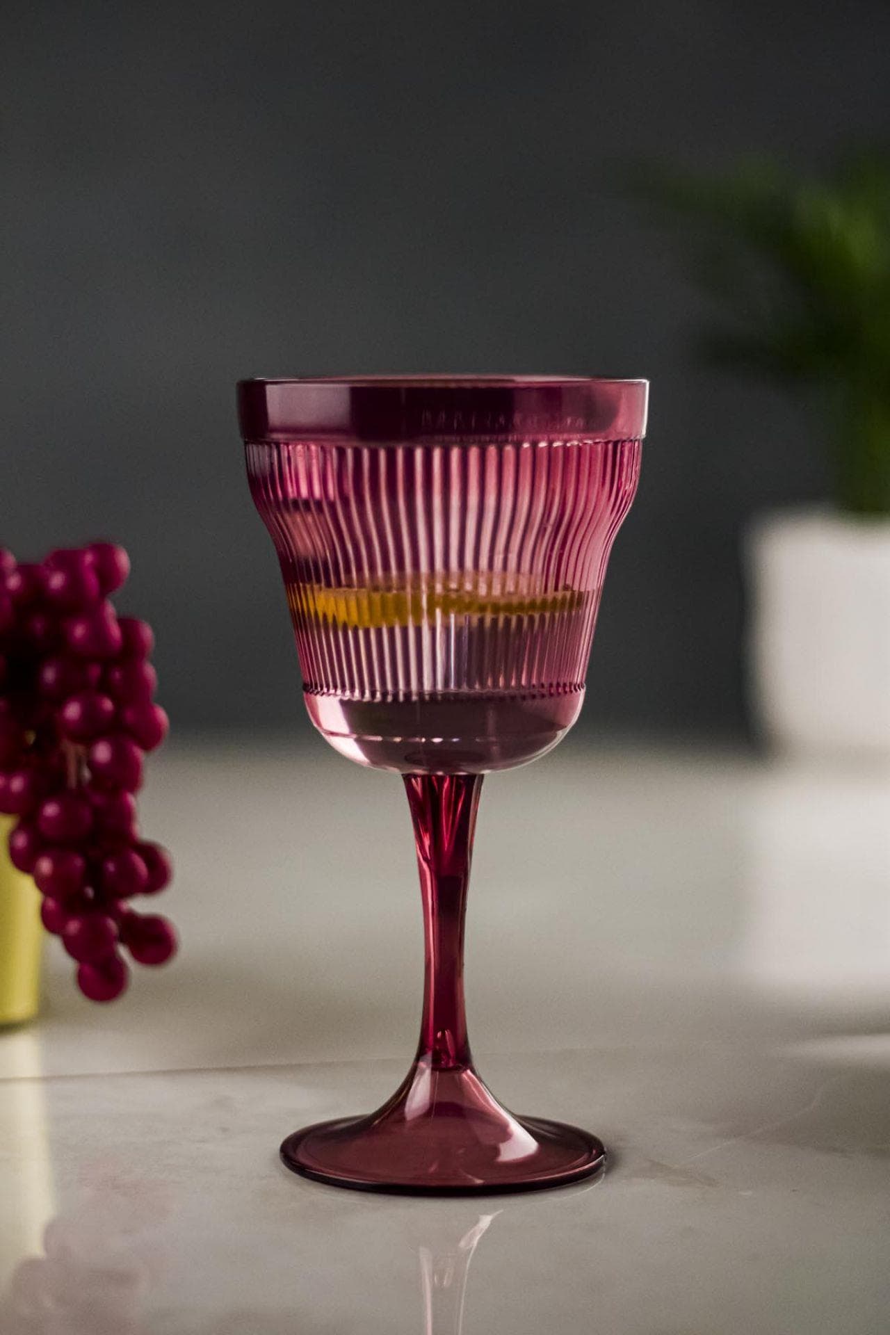 Premium Akrilik 6'lı Mürdüm Kadeh Seti - 300 ml Kırılmaz Su, Meşrubat Bardağı