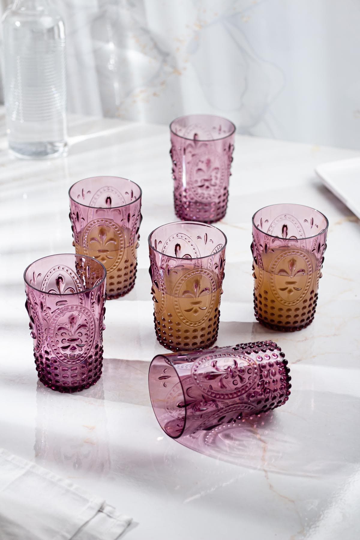 Premium Akrilik 6'lı Mürdüm Rengi Bardak Seti - 400 ml Kırılmaz Su & Meşrubat Bardağı