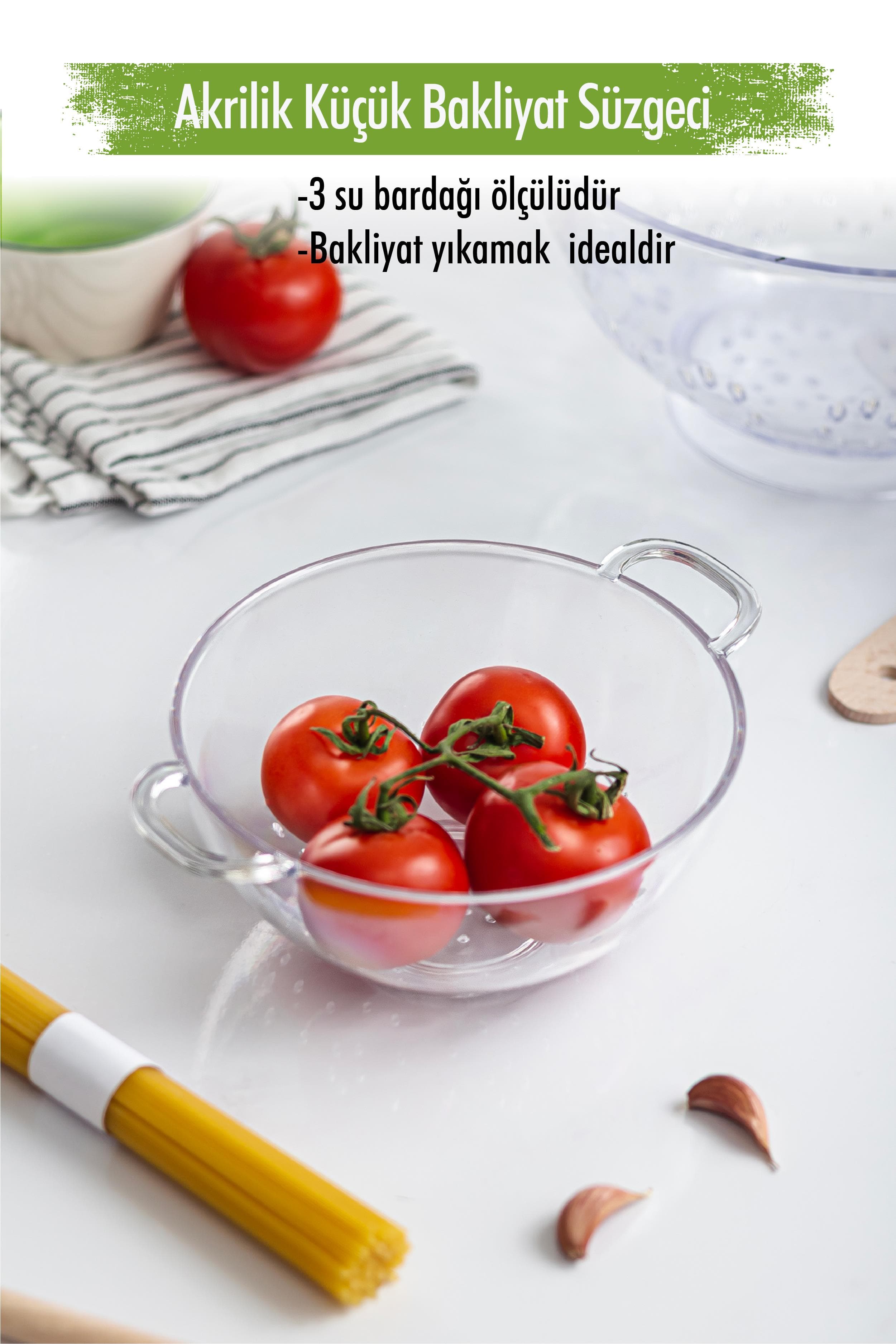 Premium Akrilik Mini Bakliyat Süzgeci - 3 Su Bardağı Ölçülü, Şeffaf ve Dayanıklı