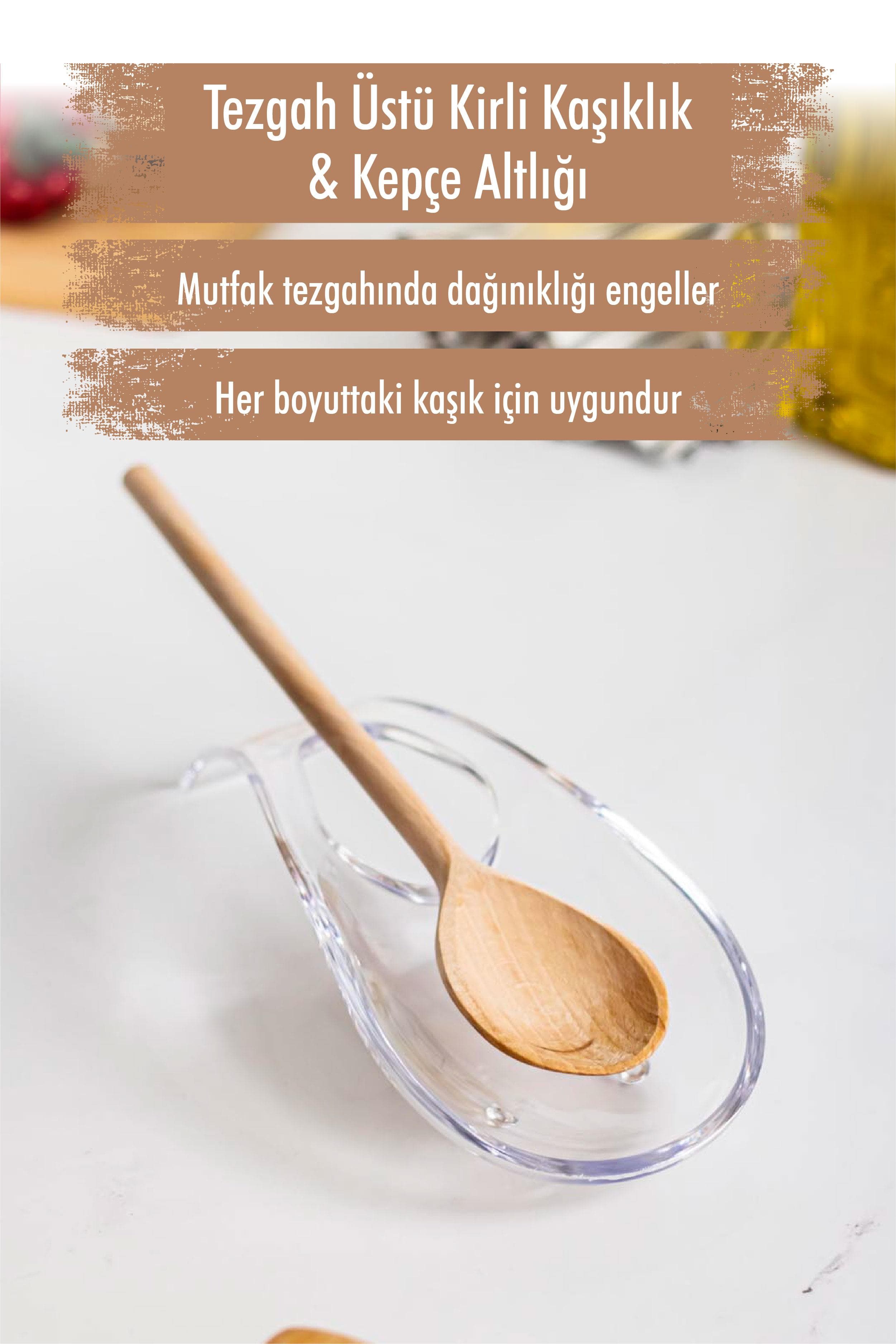 Premium Akrilik Kirli Kaşıklık - Şeffaf Tezgah Üstü Kepçe ve Kaşık Altlığı