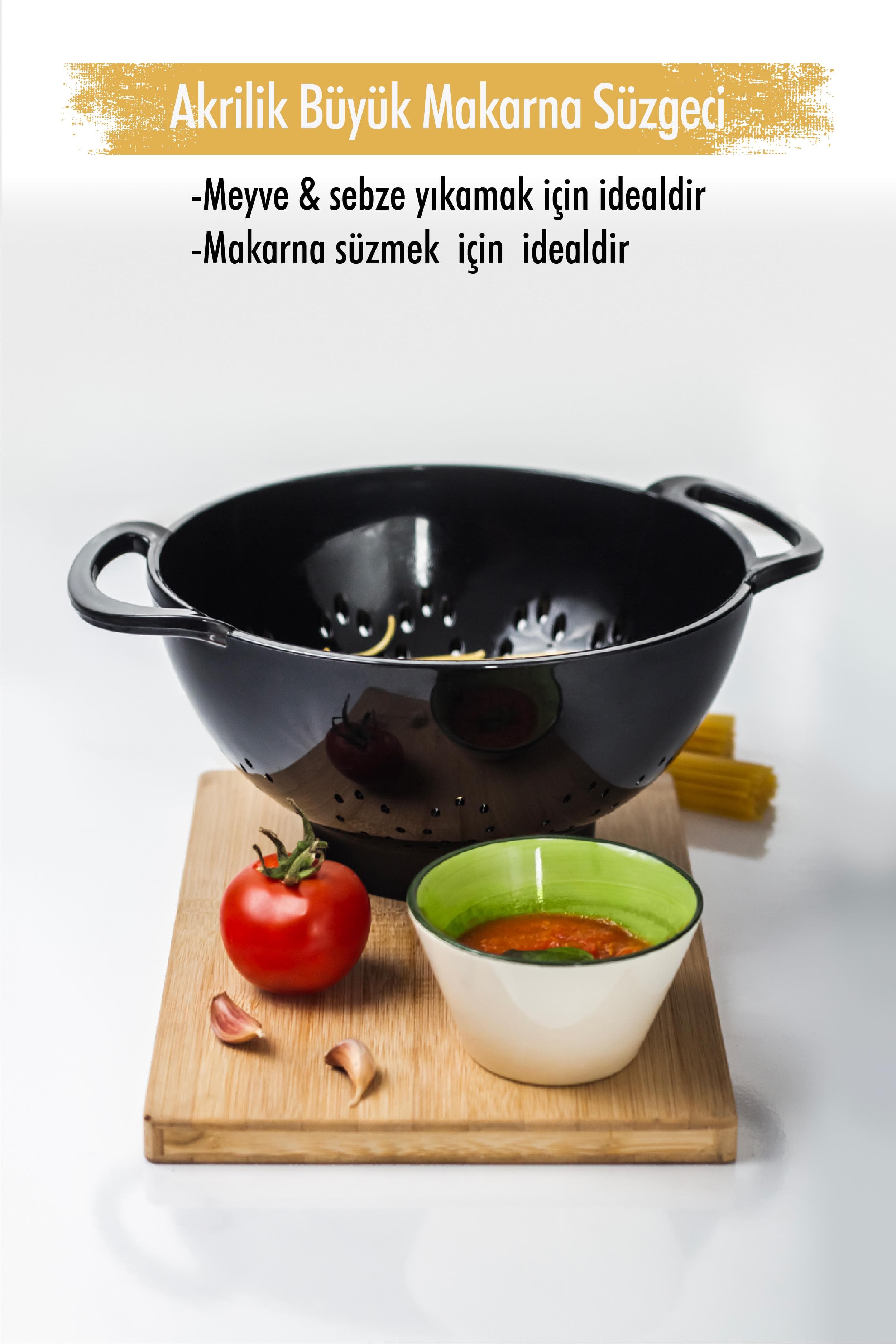 Premium Akrilik Süzgeç - Dayanıklı Siyah Makarna Sebze Meyve Süzgeci