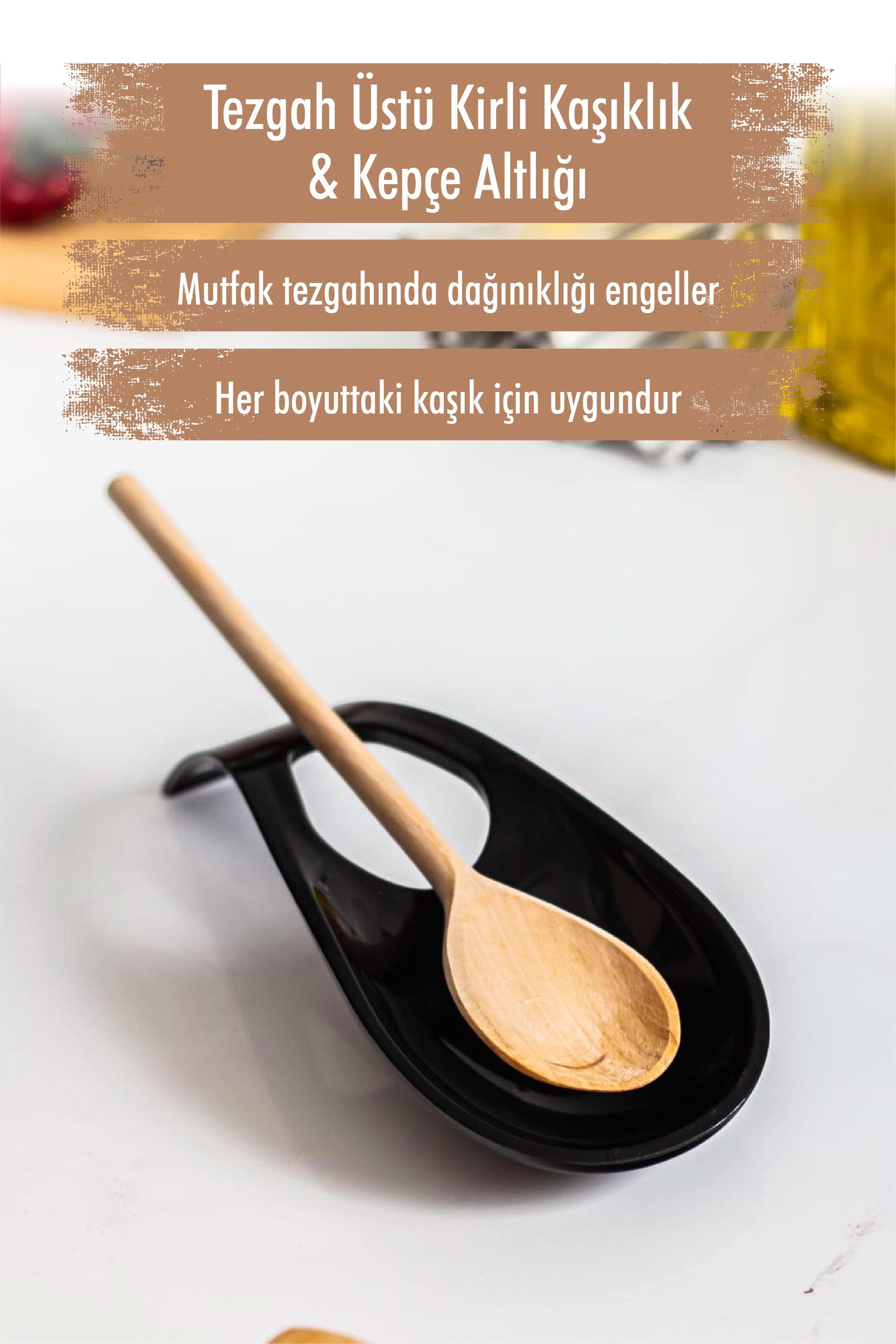 Premium Akrilik Kirli Kaşıklık - Siyah Tezgah Üstü Kepçe Altlığı ve Düzenleyici