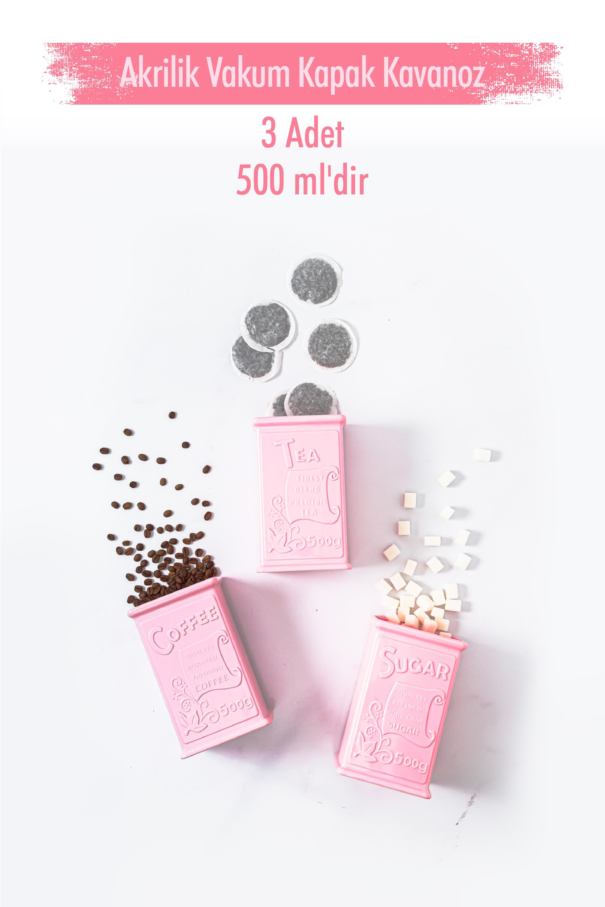 Premium Akrilik Şeker Kavanozu 500 ml - Soft Pembe Vakum Kapaklı Set (3'lü)