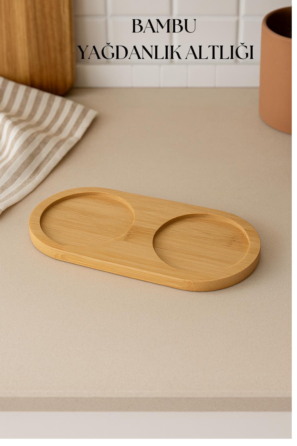 Bambu Yağdanlık Altlığı Çift Yuvalı 9x19 Cm