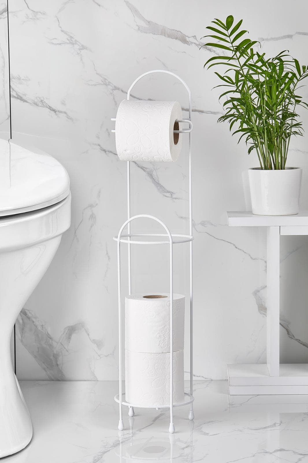 Premium Ferforje WC Tuvalet Kağıtlığı - Beyaz, Deliksiz Montaj, 60 cm