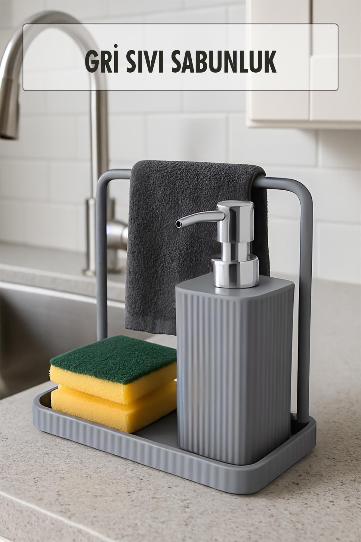 Havluluklu Sıvı Sabunluk & Havlu Asma Aparatlı Sıvı Sabunluk Gri 400 ml