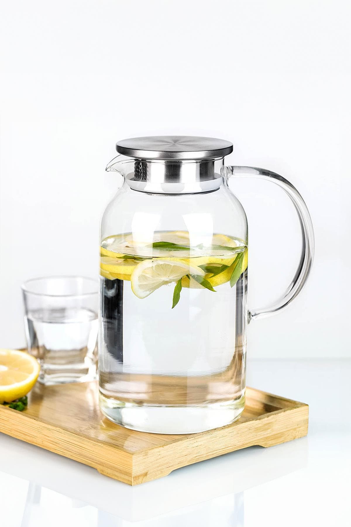 Borosilikat Cam Sürahi Karaf 1,5 lt Metal Kapaklı