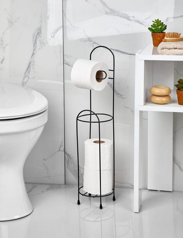 Premium Ferforje WC Tuvalet Kağıtlığı - Pratik, Delme Gerektirmeyen Siyah