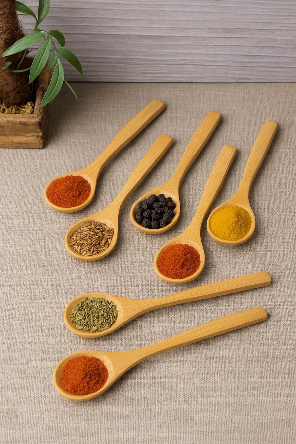 6’lı Ahşap Küçük Baharat Kaşığı 13 cm