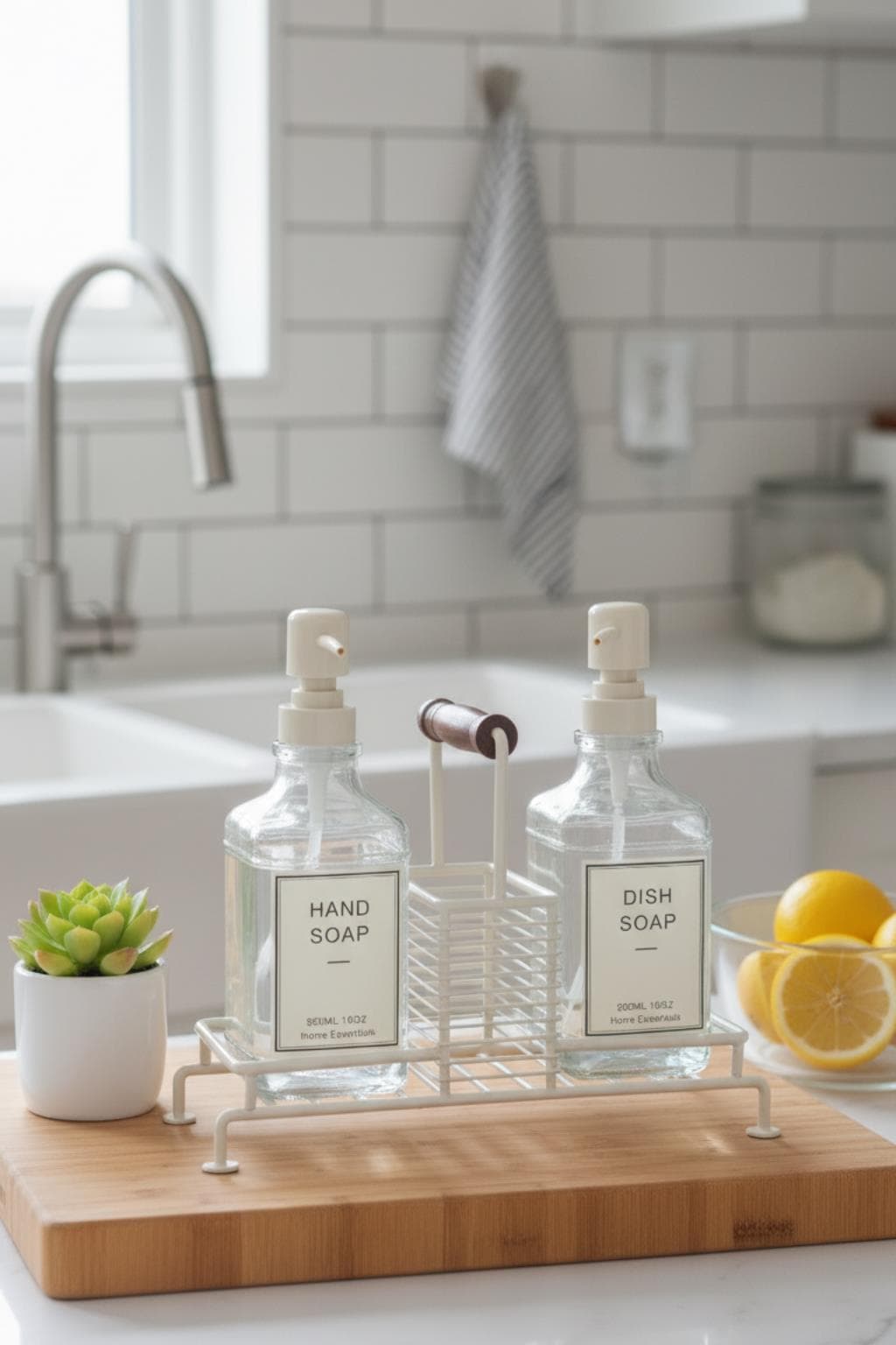 2’li Cam Ayaklı Sıvı Sabunluk Seti Beyaz 500 ml