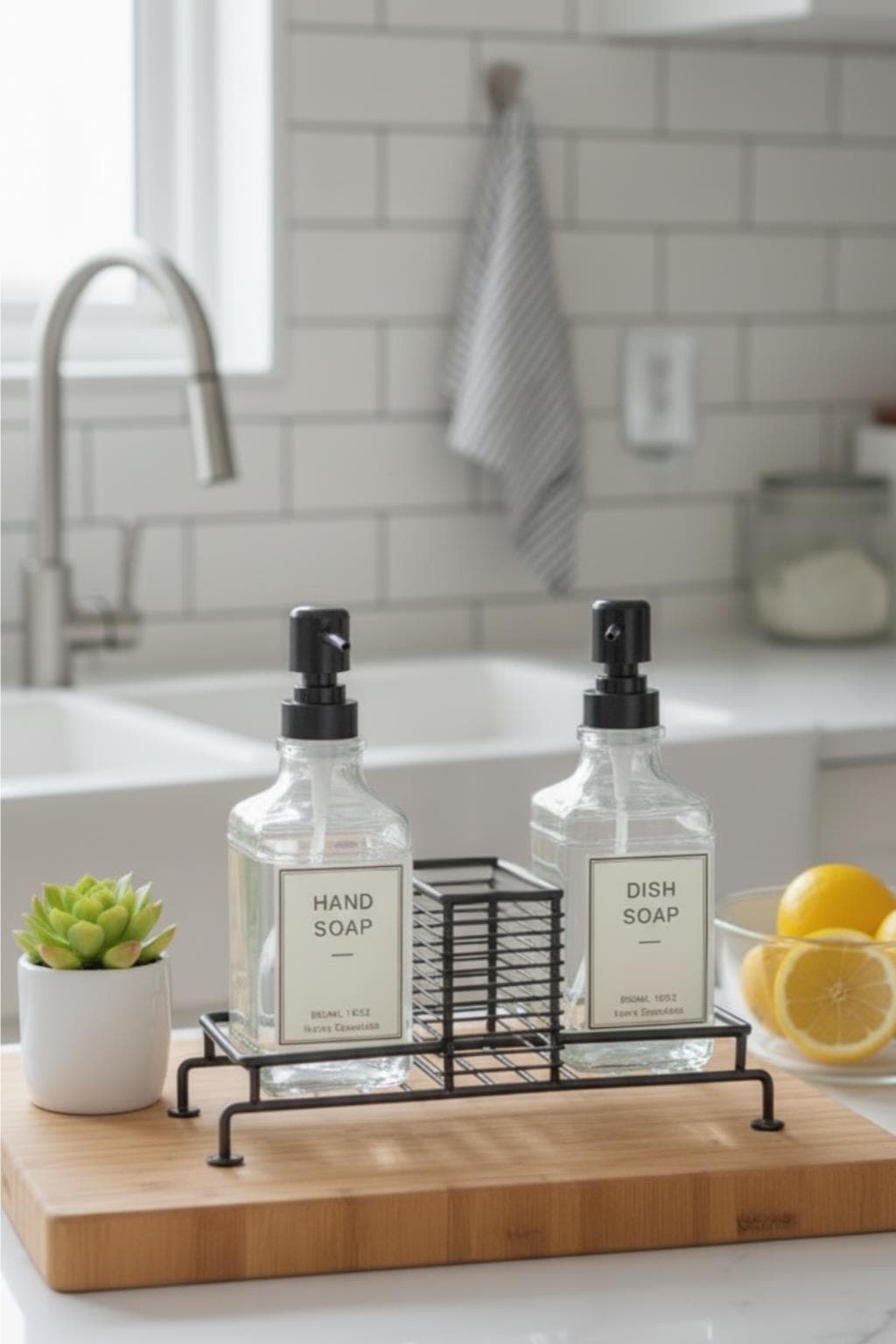 2’li Cam Ayaklı Sıvı Sabunluk Seti Siyah 500 ml-GP0537-3