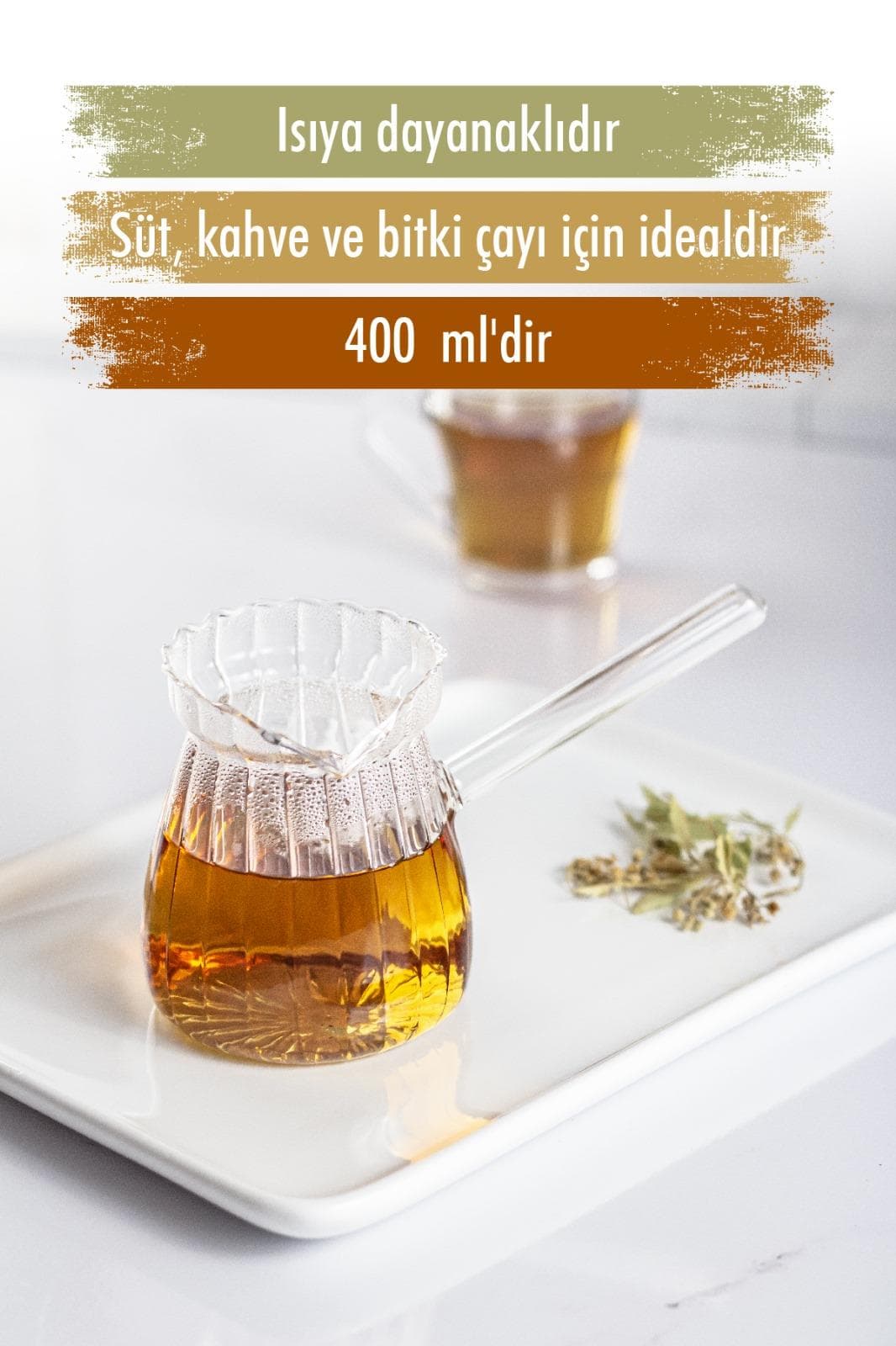 Isıya Dayanıklı Ocakta Kullanmaya Uygun Lüks Borosilikat Cam Cezve 400 Ml