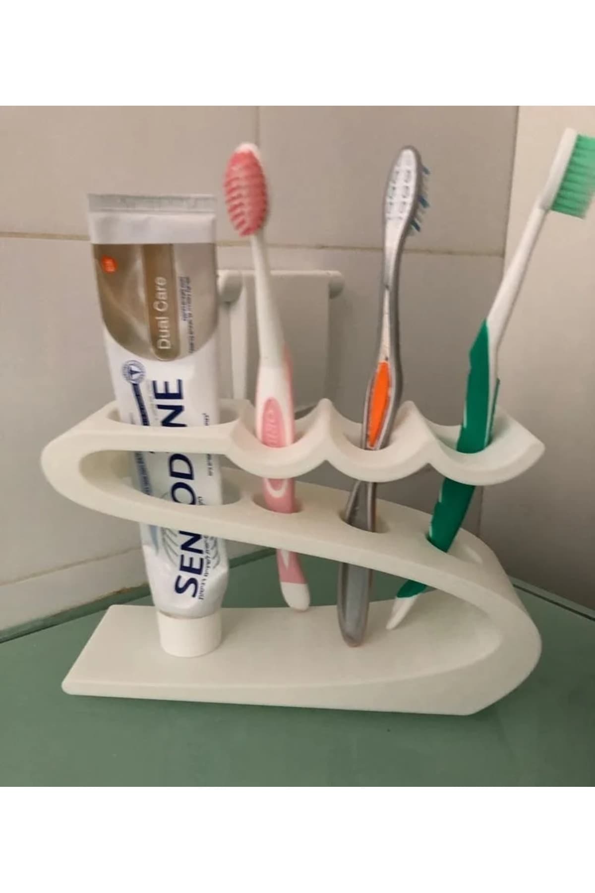 Premium Beyaz Diş Fırçası Tutucu Seti - Dekoratif Banyo Organizeri ve Macunluk