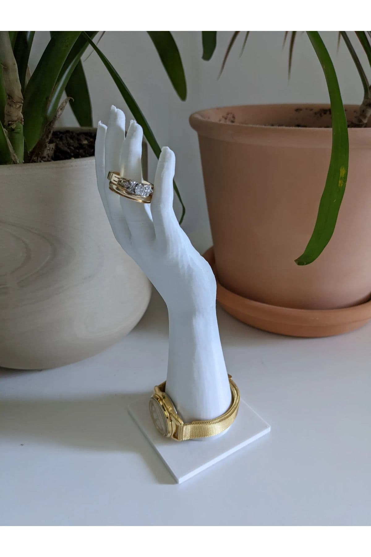 Premium Takı Tutucu El Şeklinde - 20cm Beyaz Dekoratif Aksesuar Standı