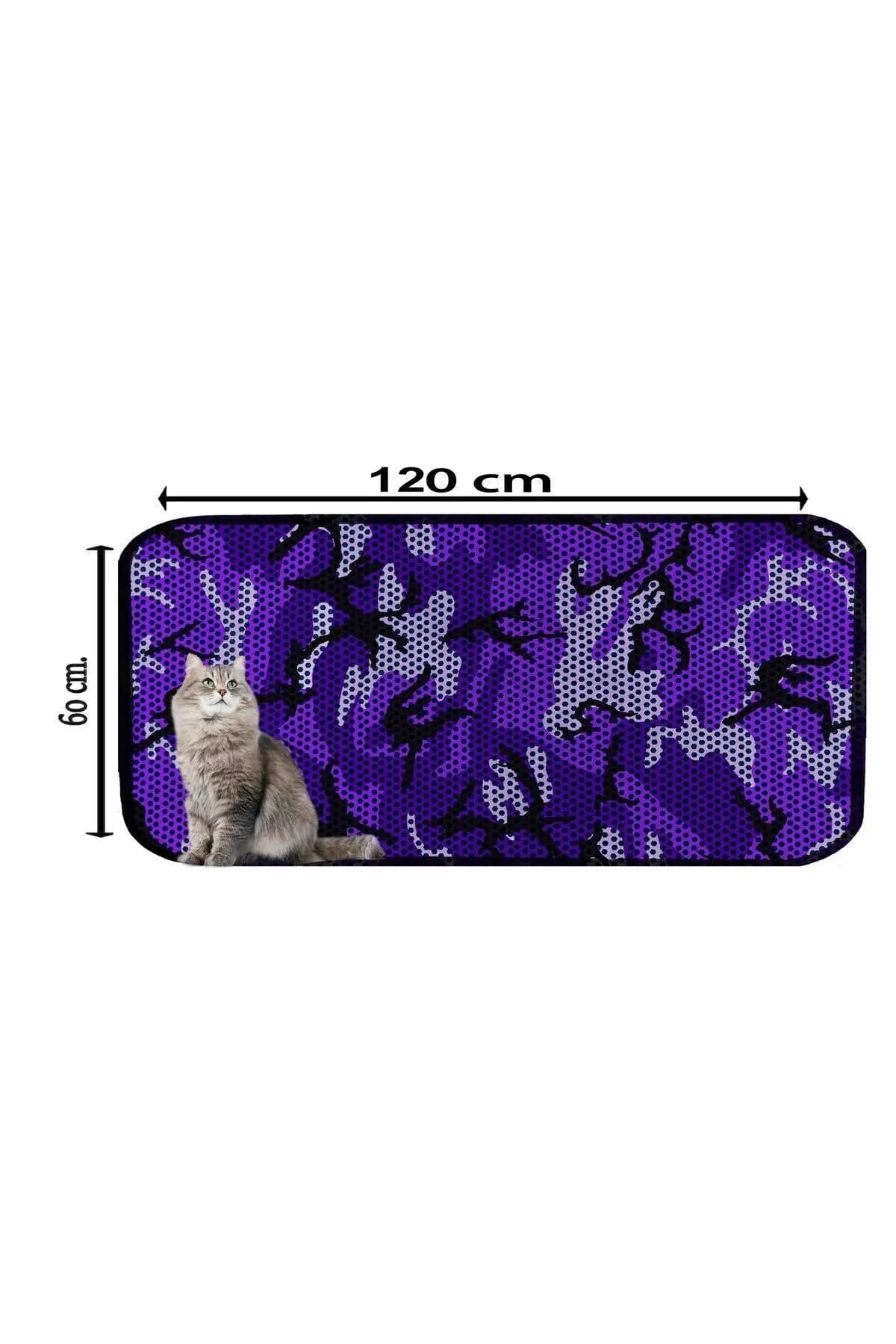 Premium Mor Desenli Kedi Kumu Paspası 60x120 cm - XXL Tuvalet Önü Paspası